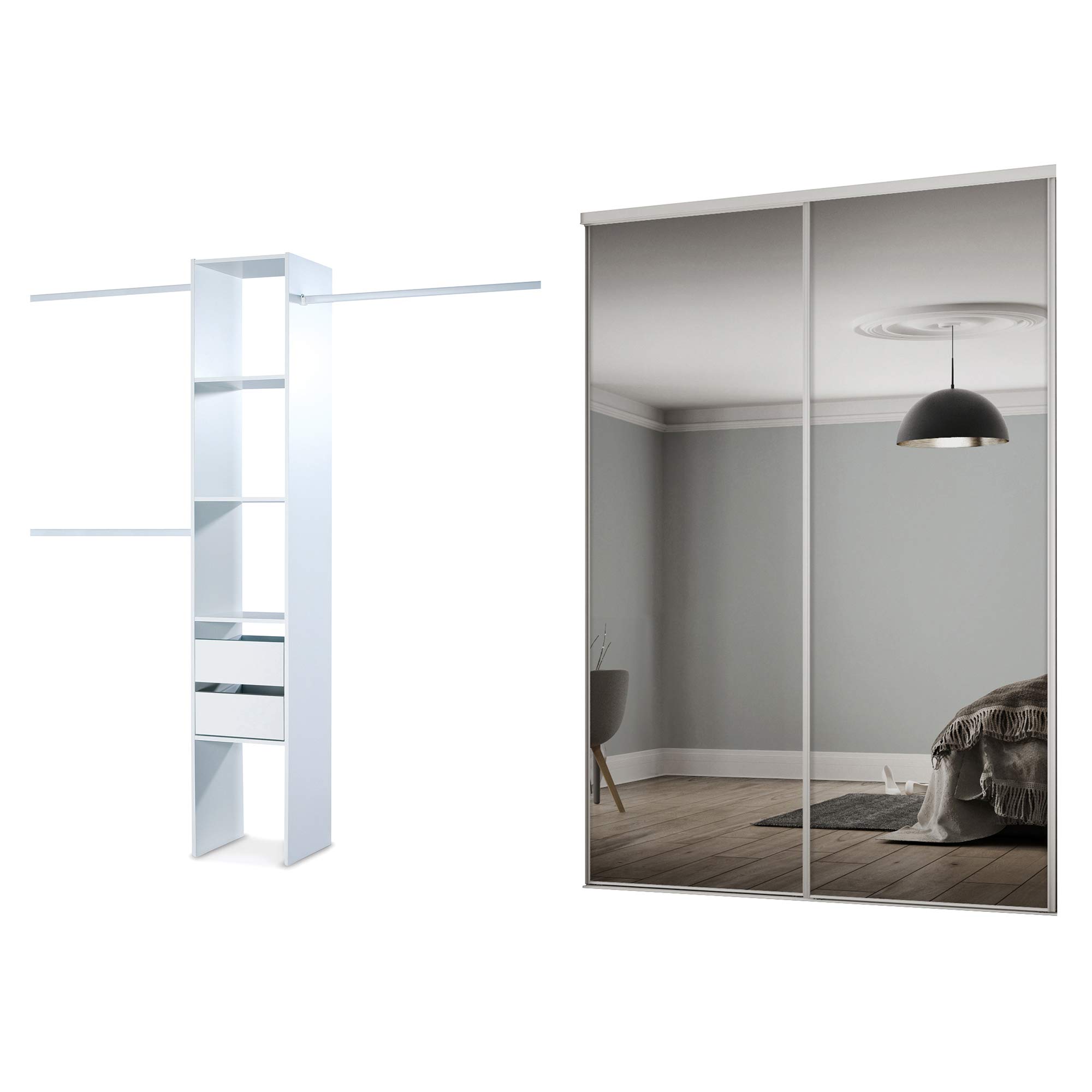 SPACEPRO Heritage Sliding Door Wardrobe with Mirror (BSEN12600) | 2 Door Wardrobe, Sliding Wardrobe Doors for Bedroom Closet Storage - White Frame, Ideal for 2260mm x 1499mm opening