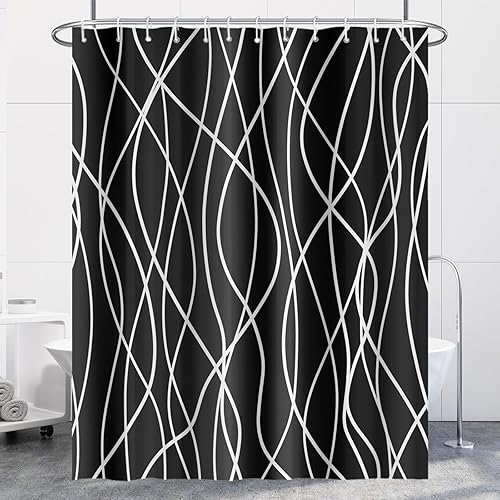 Miniatura 223 de Cortina de ducha pequeña a rayas gris claro degradado para baño, 36 x 72 pulgadas, juego de cortina de ducha geométrica para cabina de RV con Gris