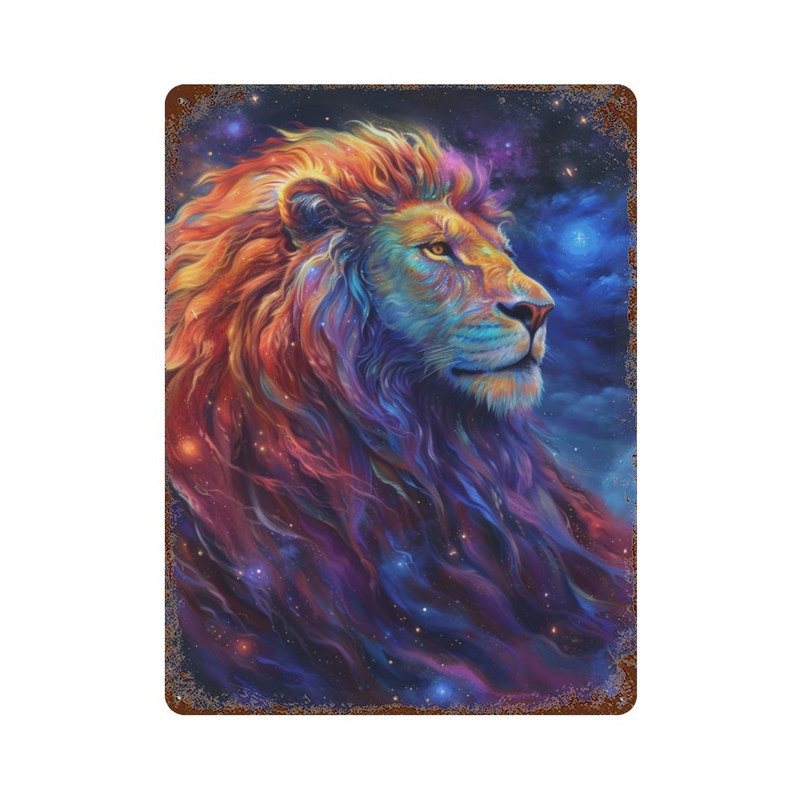 Cosmic Lion Majesty Weathered Tin Sign 15.7"x11.8", Farmhouse Wall Decor for Garage, Pub Or Kitchen