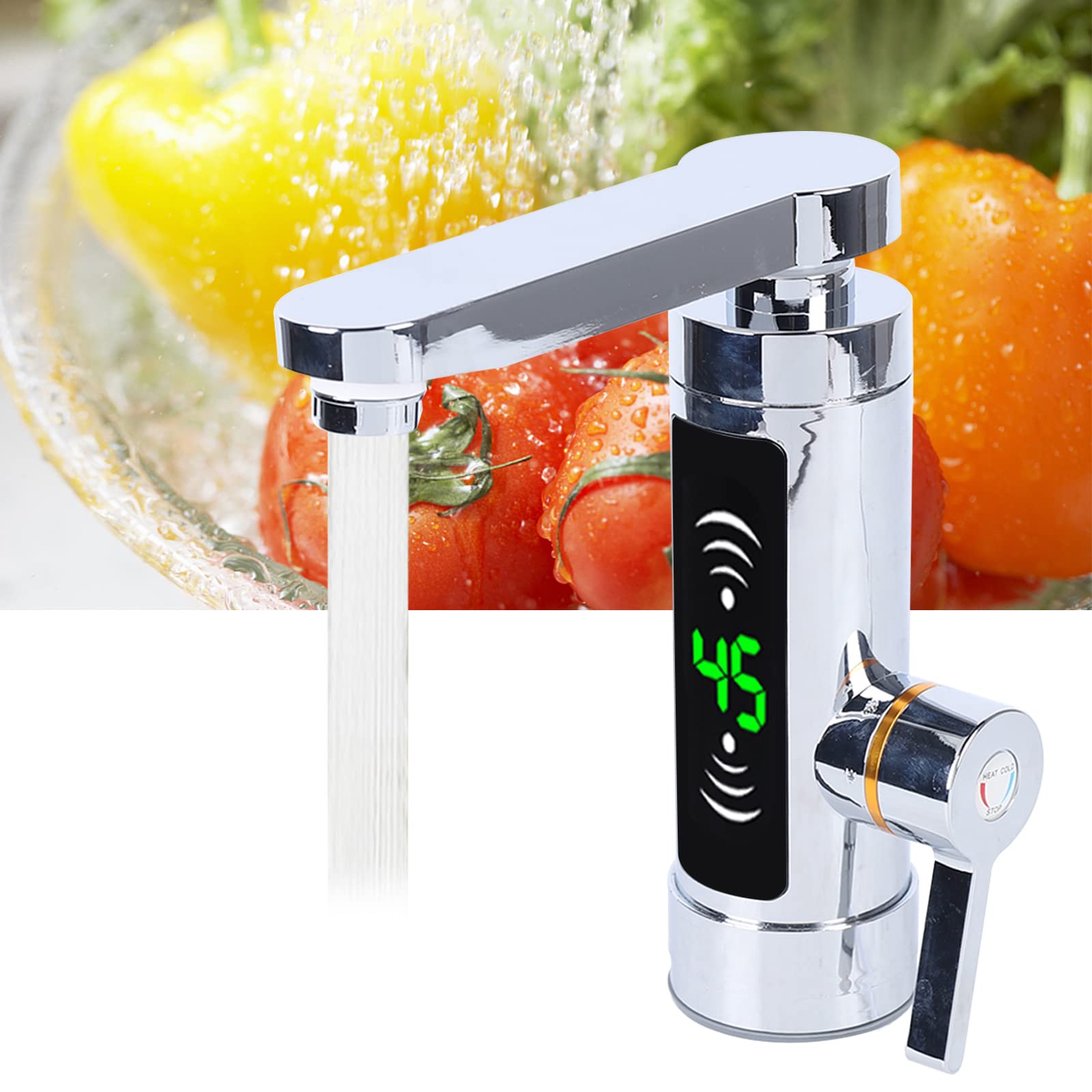Rubinetto elettrico da 220 V, 3000 W, in acciaio inox, con indicatore della temperatura a LED, temperatura regolabile da 25 a 60 °C, per cucina, bagno