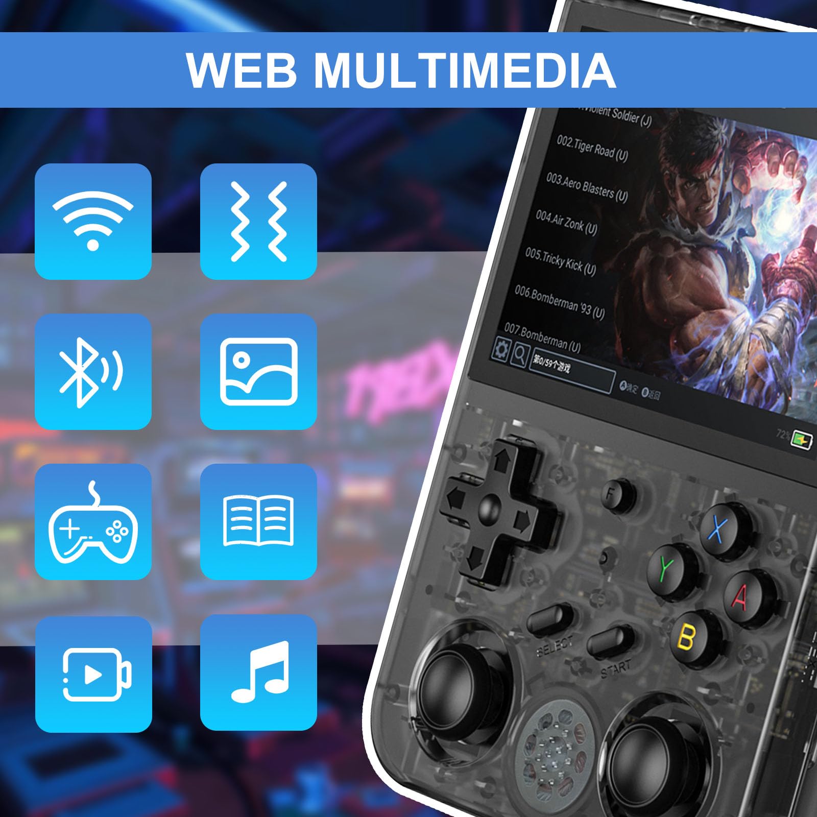 ANBERNIC RG353V Console de Jeu Portable Compatible avec Dual OS Android 11 et système Linux, Prise en Charge 2.4G/5G WiFi 4.2 Bluetooth 64G SD Card, Batterie Haute capacité 3200 mAh, Noir Transparent