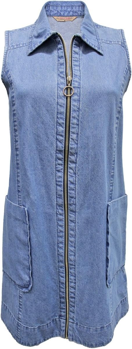 New Look US Zip Front Denim Pocket Dress
