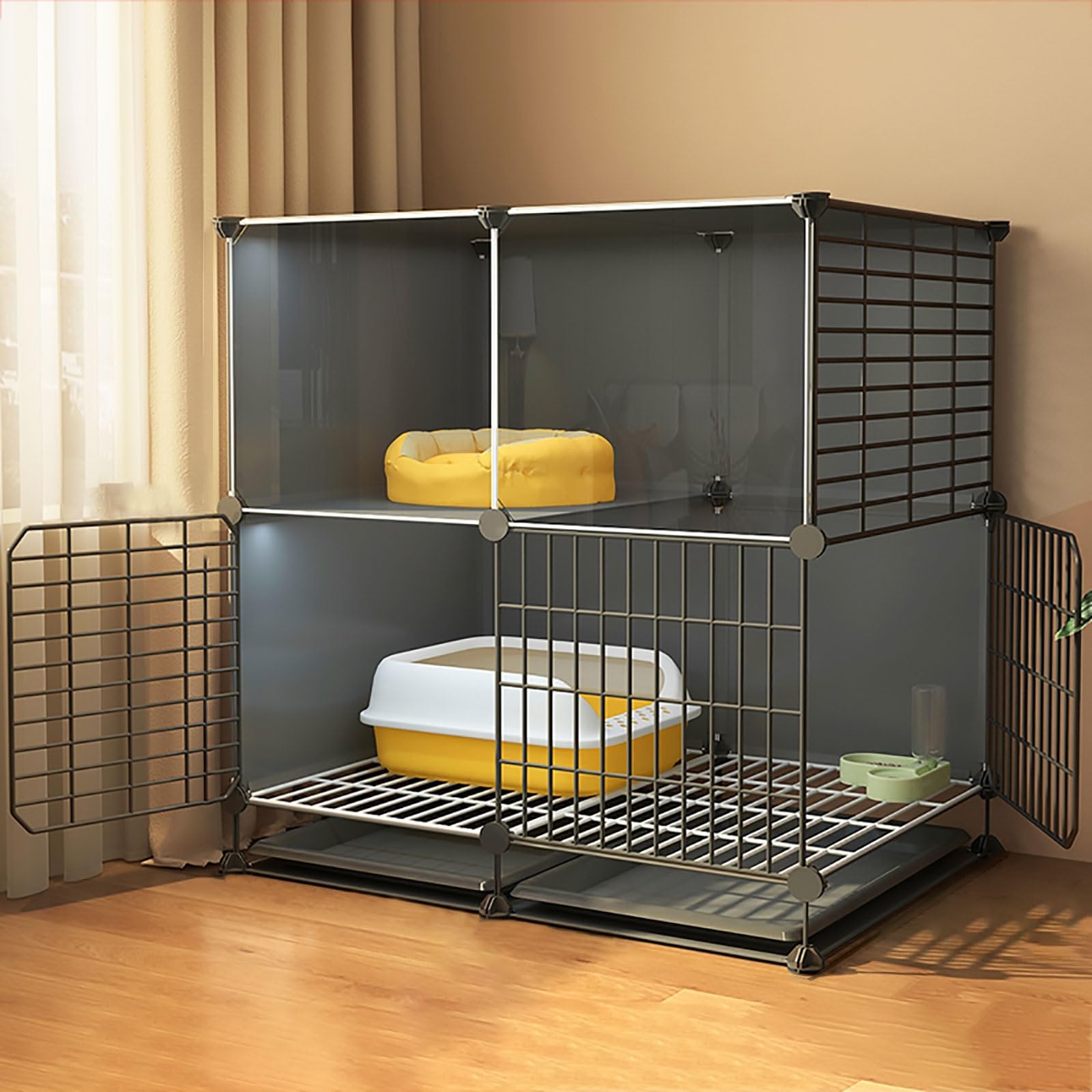 Espace d'exercice spacieux pour chat - Cage de convalescence fixe et sécurisée en métal