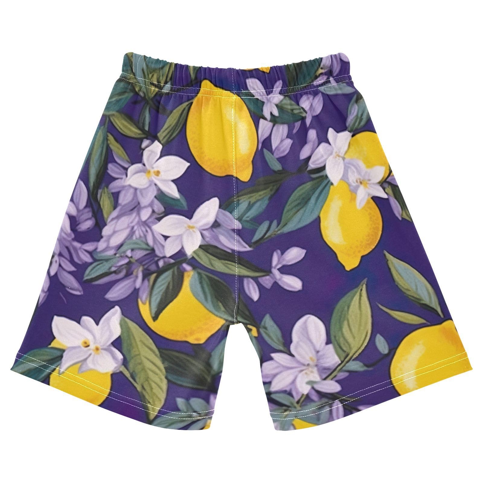 innewgogo Lemon Purple Flowers Toddler Baby Boy Girl Cotton Pull-On Shorts Elastic Waist Kids Pants Summer Beach Shorts 3T