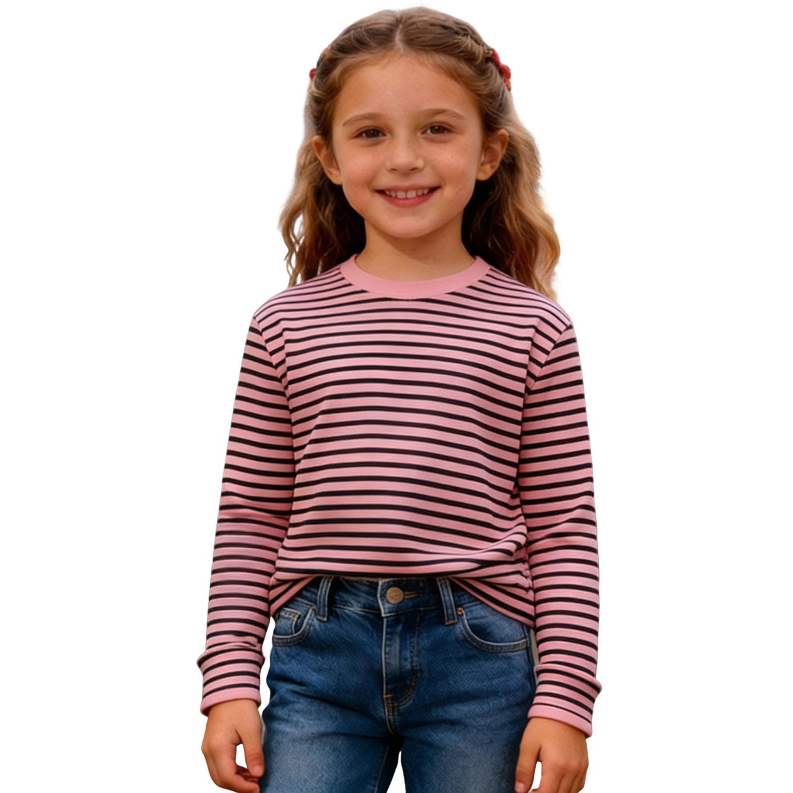 Striped Shirt Children's Red/White Striped Long Sleeve Shirt Girls Boys Shirt Glunker Crew Neck T-Shirt Top Striped Long-Sleeved Pullover Sailors Carnival Fancy Dress Costume 3-14 Years, D-pink, 4-5