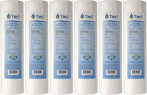 Tier1 Cartucho de repuesto de filtro de agua de sedimentos de polipropileno hilado para toda la casa de 25 micrones, 10 x 2.5 pulgadas, compatible