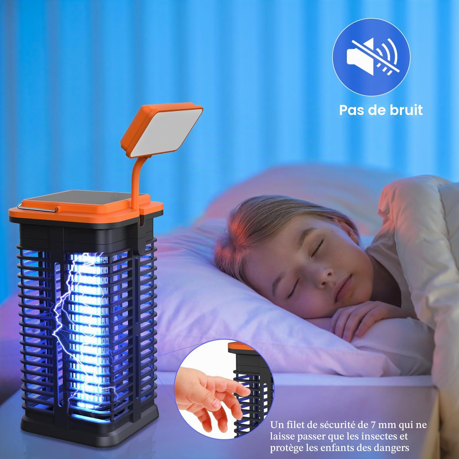 Lampe Anti Moustique Solaire avec LED Lumière, 4000mAh Lampe Anti Moustique Electrique Interieur, Solaire et Rechargeable par USB Lampe UV Anti Moustique Exterieur pour Bureau Chambre Camping
