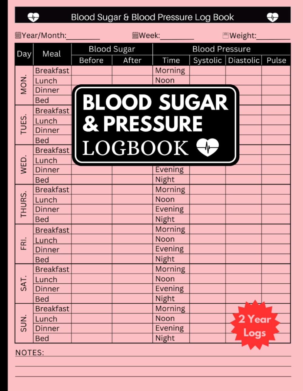 blood-pressure-blood-sugar-log-book-large-print-big-format-8-5x11-in-logbook-for-daily-weekly-tracking-of-blood-glucose-pressure-levels-heart-rate-records-2-year-data-medical for Blood Glucose Log Free Printable Blood Pressure & Blood Sugar Log book Large Print: Big Format (8.5x11 in) Logbook For Daily & Weekly Tracking of Blood Glucose, Pressure Levels & Heart Rate. Records 2 Year Data (Medical for Blood Glucose Log Free Printable