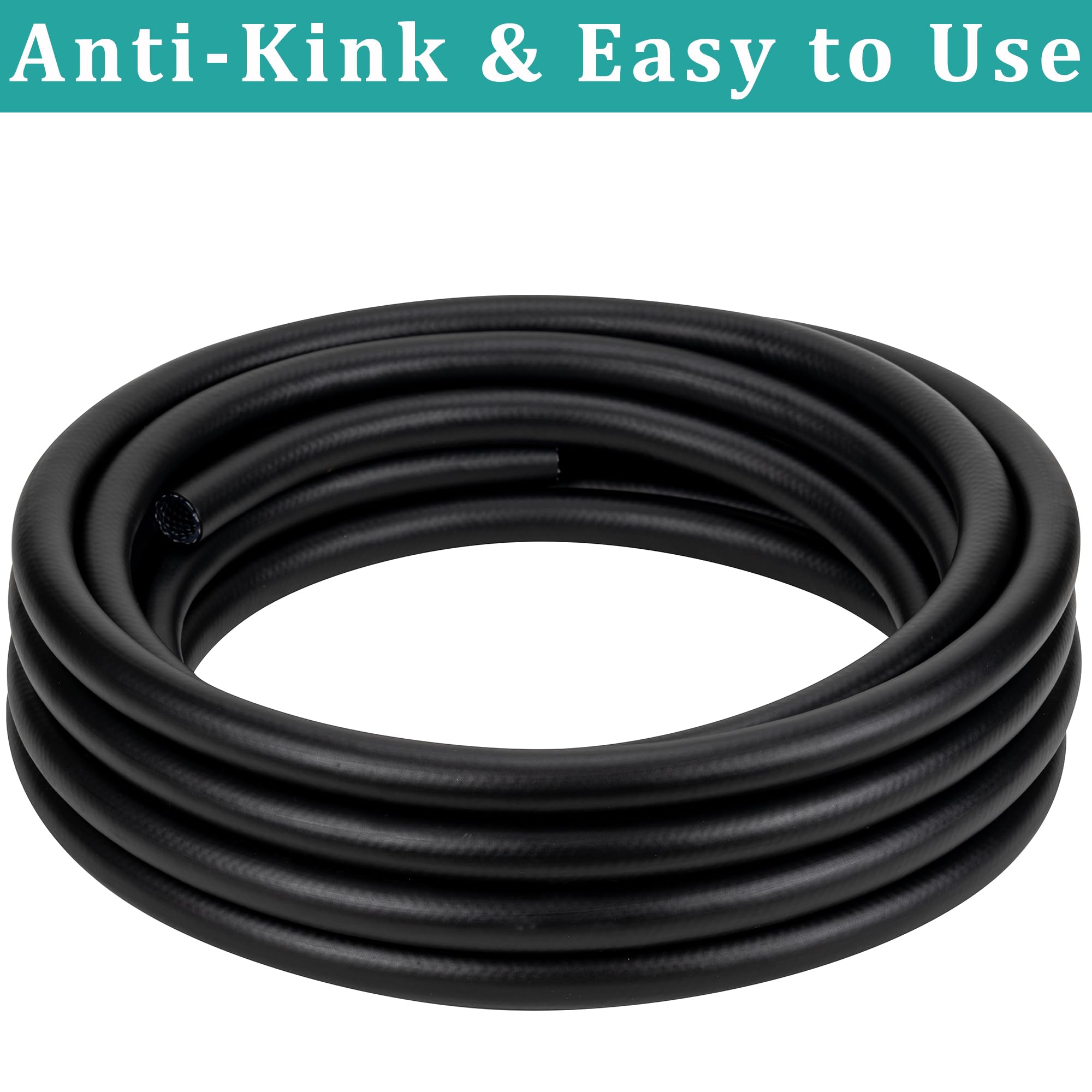 Tubo de vinilo reforzado negro de 1 pulgada de diámetro interior x 25 pies, flexible de PVC, trenzado híbrido, tubo de línea de agua grueso de alta presión con 2 abrazaderas, a prueba de