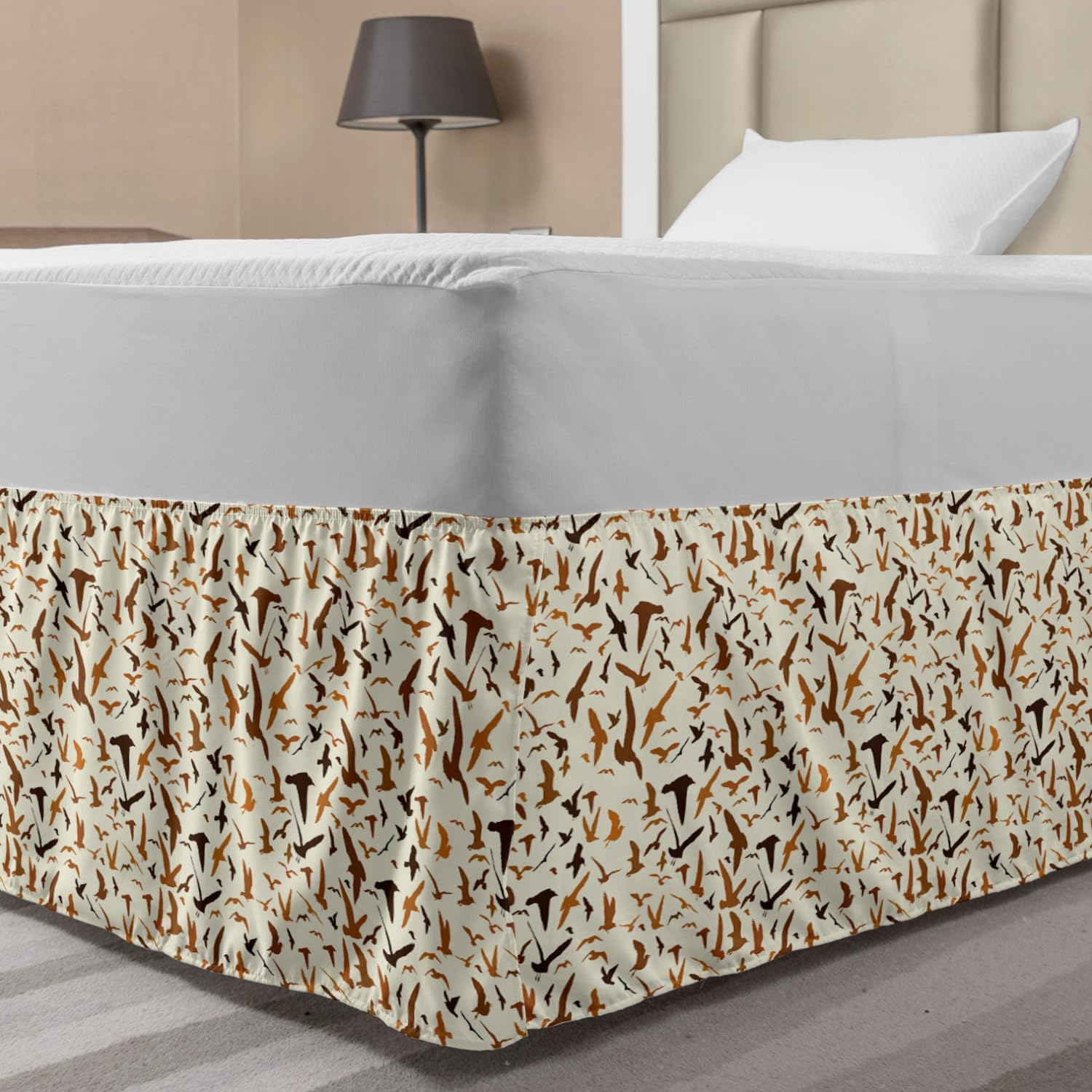 Lunarable Seagulls Bed Skirt Seagull Silhouettes Wildlife Crowded Classic Antique Design Creative Ornament Elastic Bedskirt Dust Ruffle Wrap
