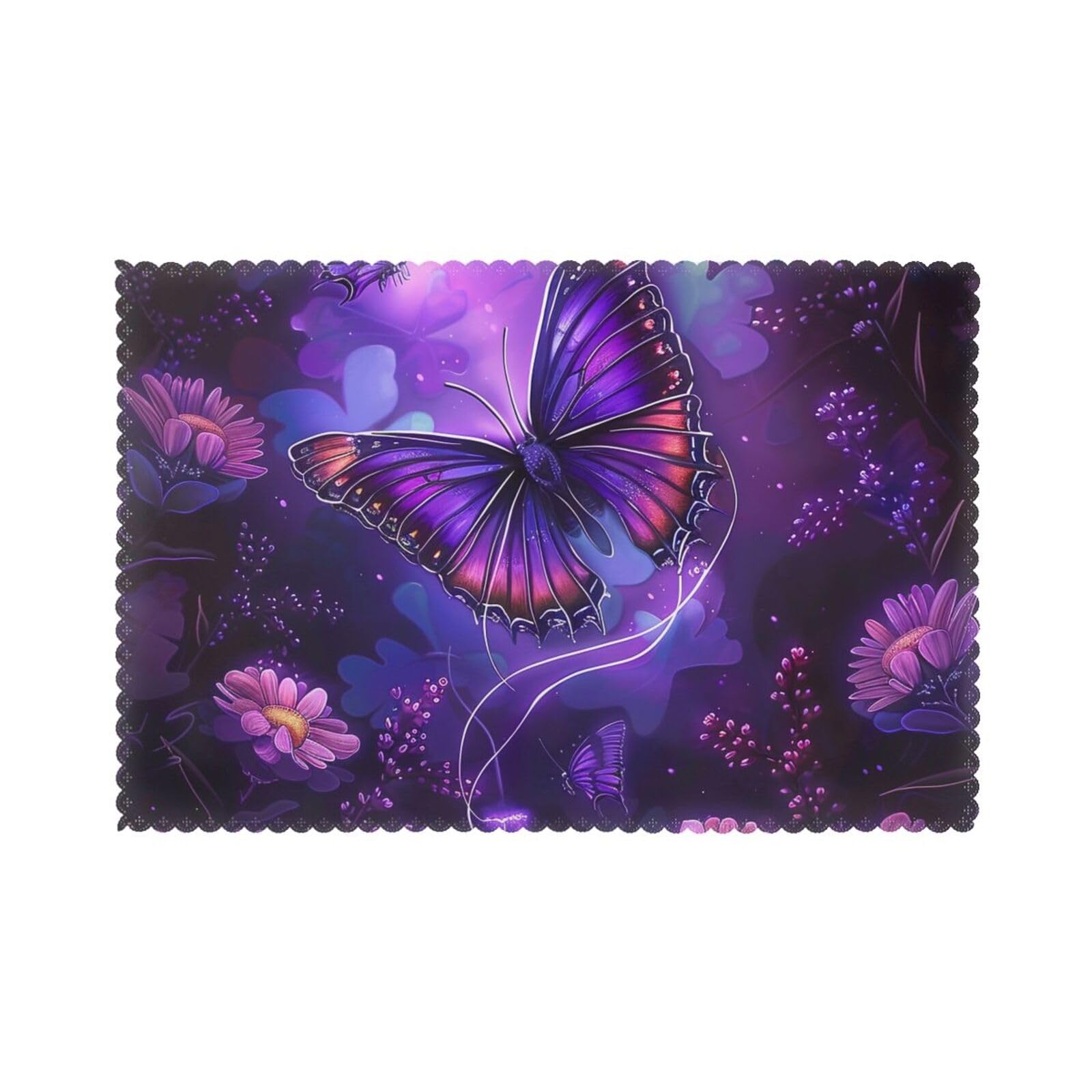 Washable Placemats Set of 6, Purple Butterfly Prints Heat Resistant Non-Slip Table Place Mats for Morden Decor Dining Wedding,45x30 CM