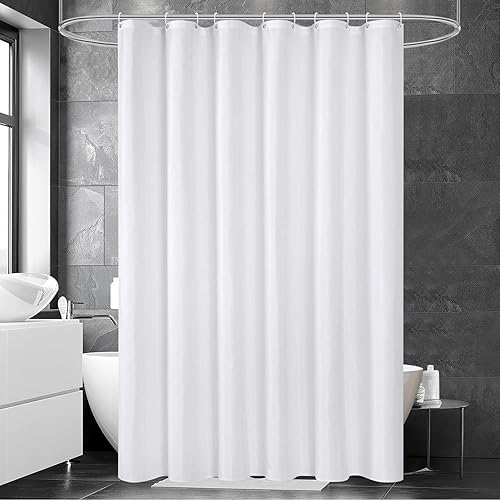 Miniatura 11 de UFRIDAY Cortina de ducha blanca de 72 x 66 pulgadas, tela de hotel, lavable a máquina, forro impermeable, repelente al agua, cortina de ducha