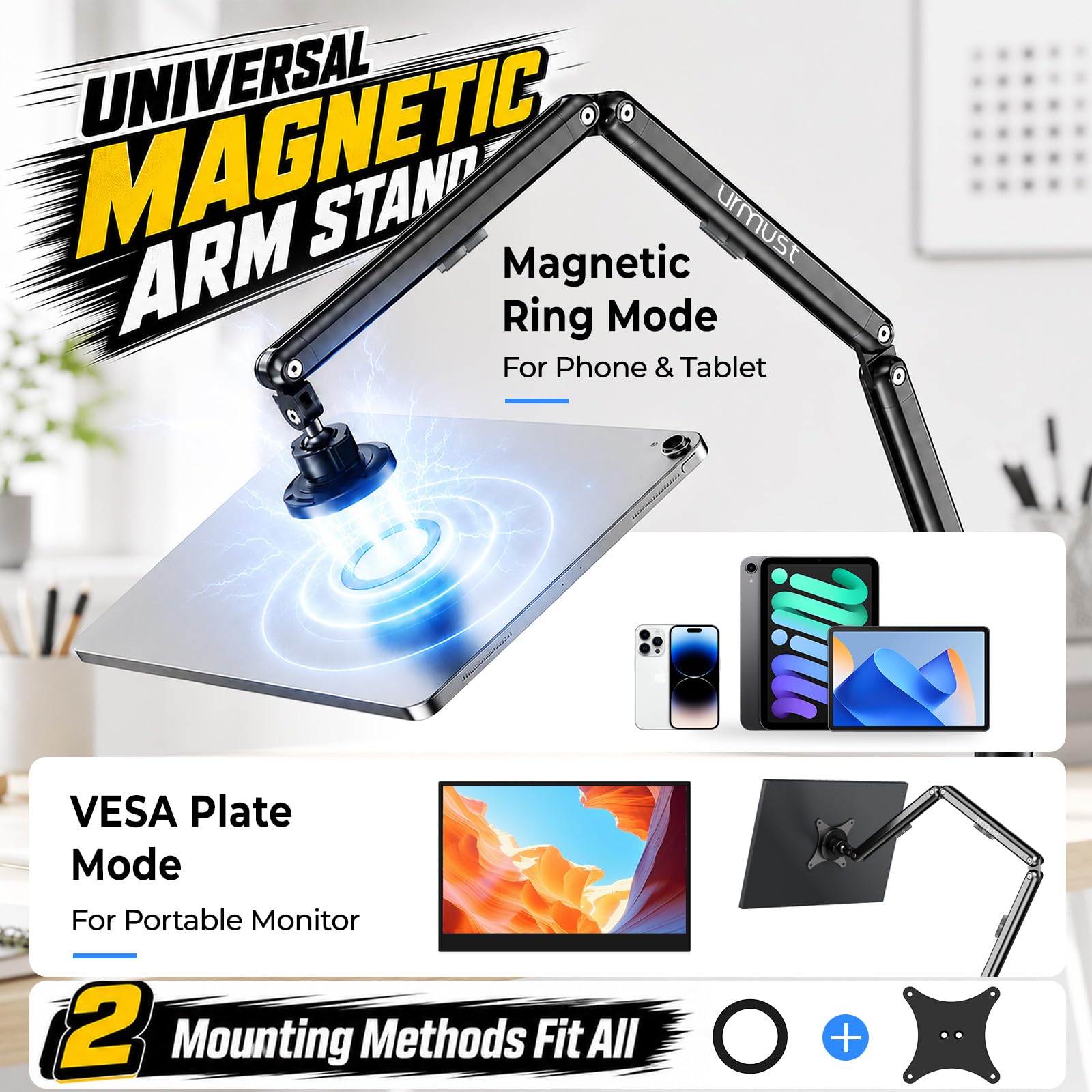 Urmust Tablet Halterung Tisch mit Klemme, Magnetischer VESA Monitorständer