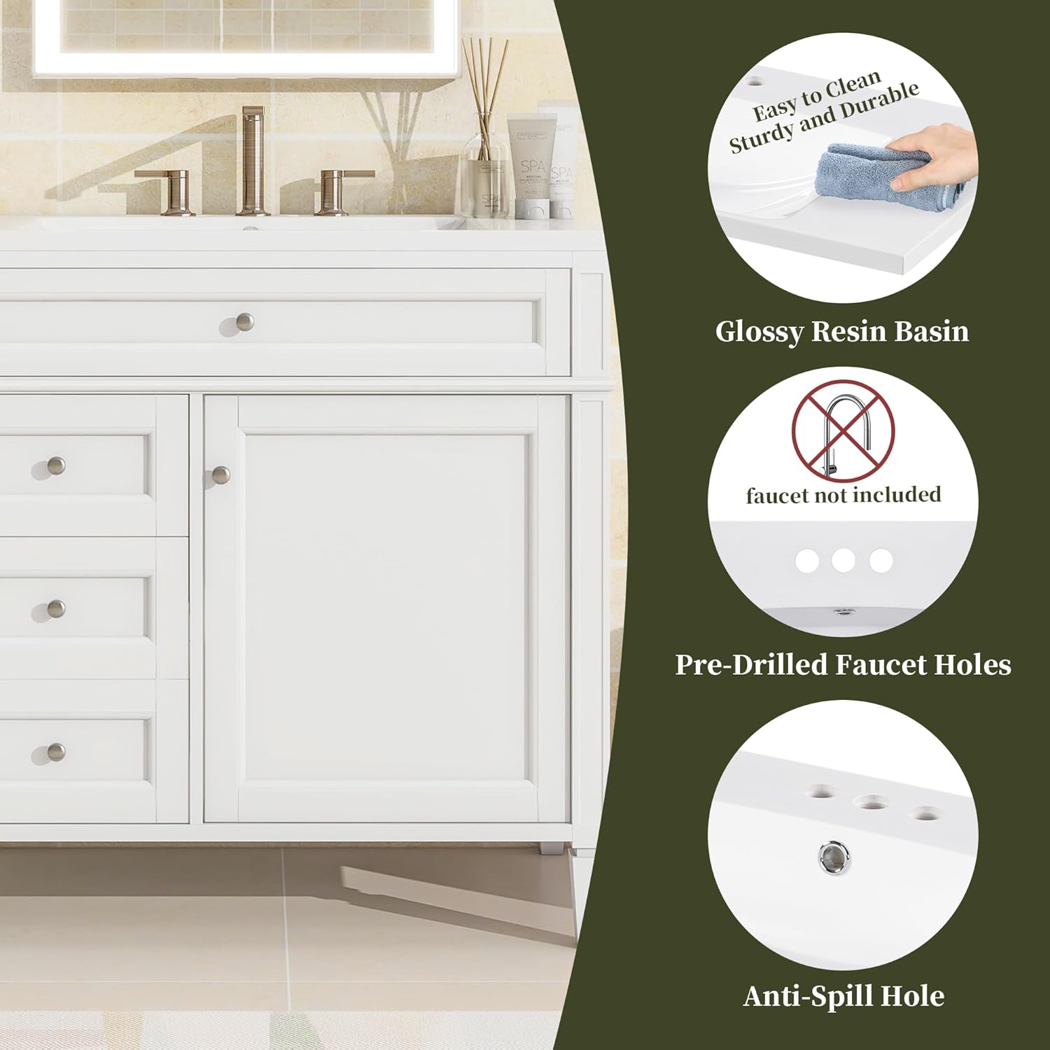 36" Bathroom Vanity with Sink Combo Set, Solid Wood Frame Bathroom Storage Cabinet with 2 Drawers and a Tip-Out Drawer, Soft Closing Cabinet Door with Organizer, White