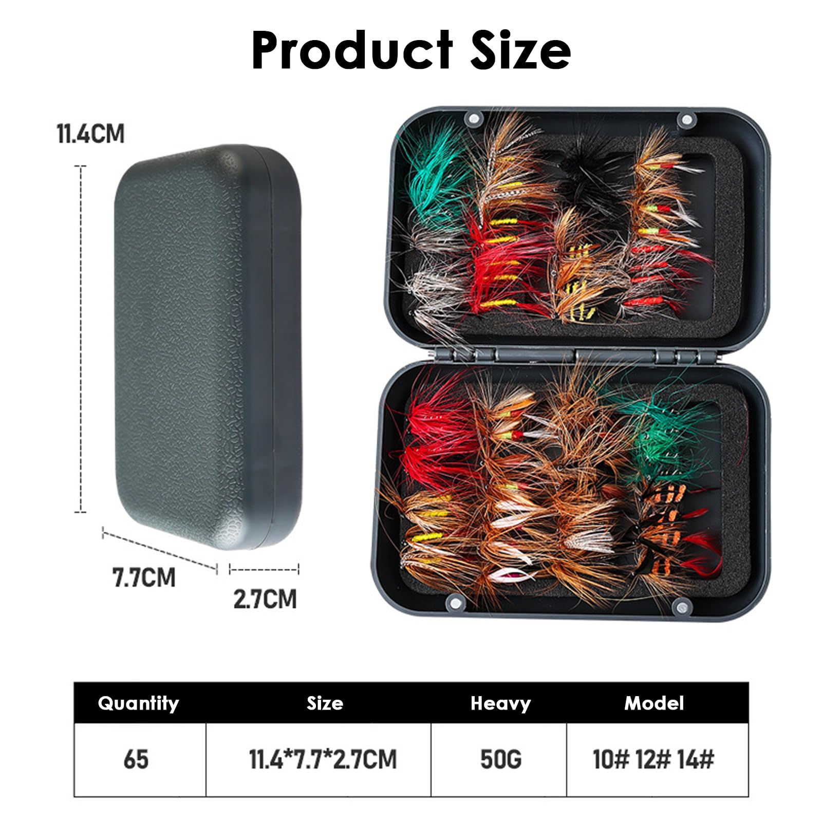 Fliegenfischen Köderset, 64 Nymphen, Streamer und Trockenfliegen in Box, Perfekt für Forelle und Barsch, Komplettes Forellen Köder Set und Fliegenrute Set Ersatz, Fly Fishing Lures - 3