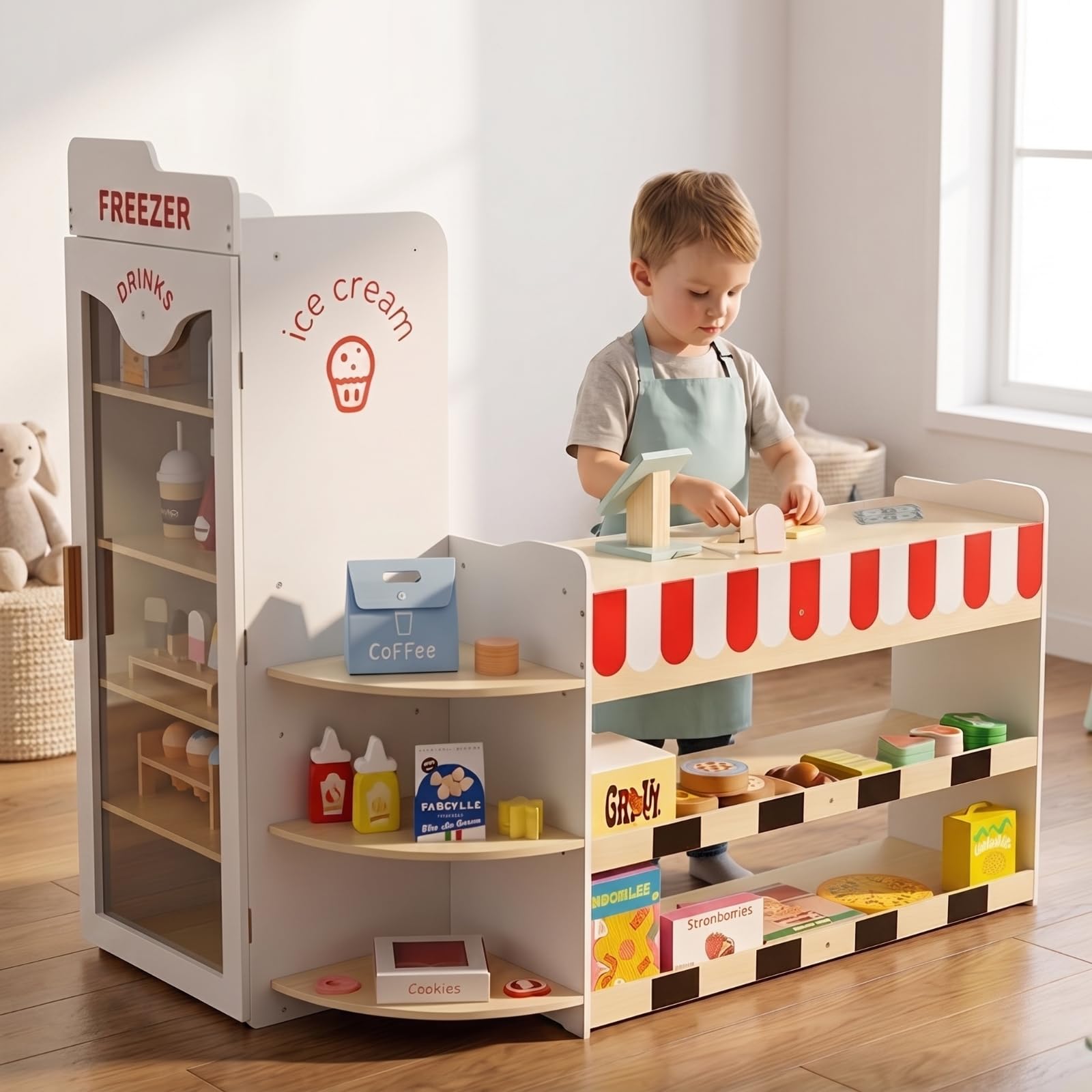 Gralara Farbig Spielzeugladen mit Kühlschrank Multifunktional, kaufladen, Kaufladen, für,