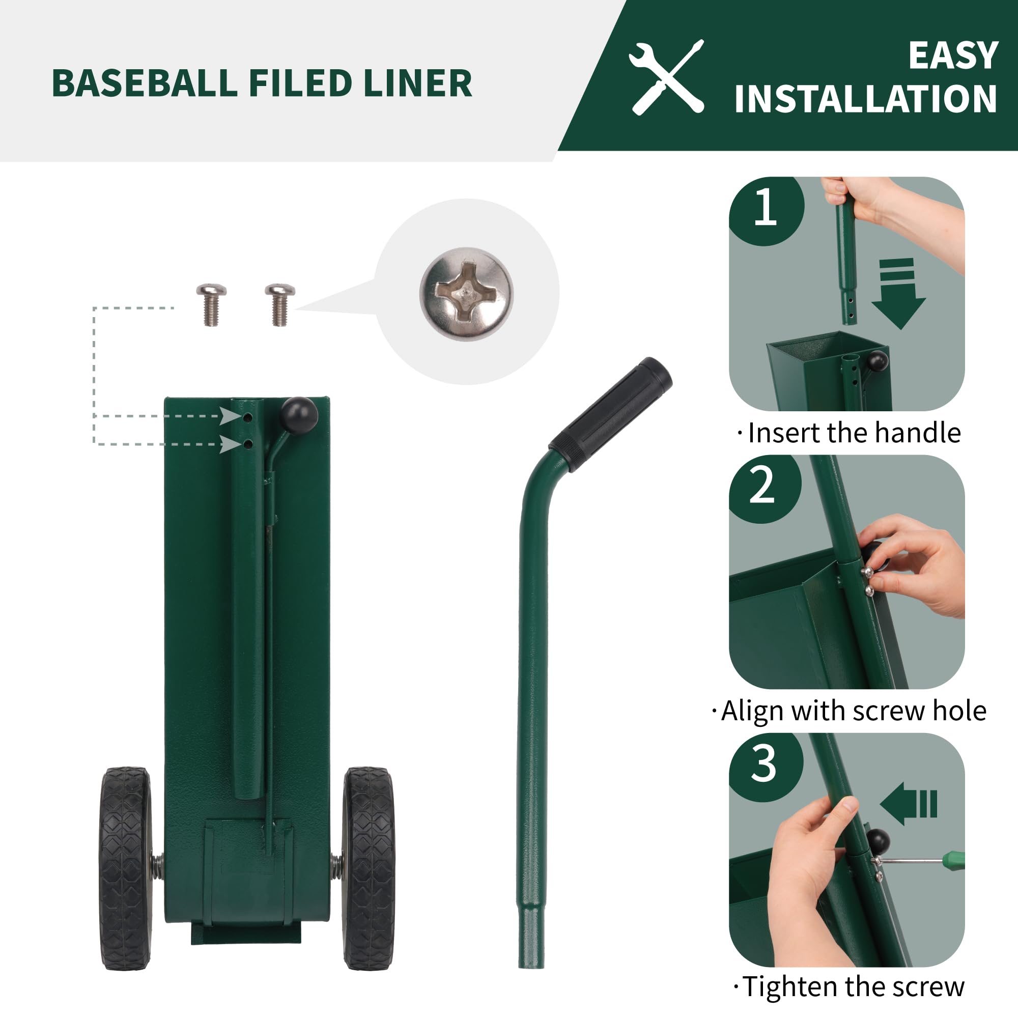 Lbraxyi 10 Lbs Heavy Duty Steel Dry Line Marker Field Liner Field Chalker Field Striping Machine for Baseball & Softball Field, 2 inch Wide Lines, Green