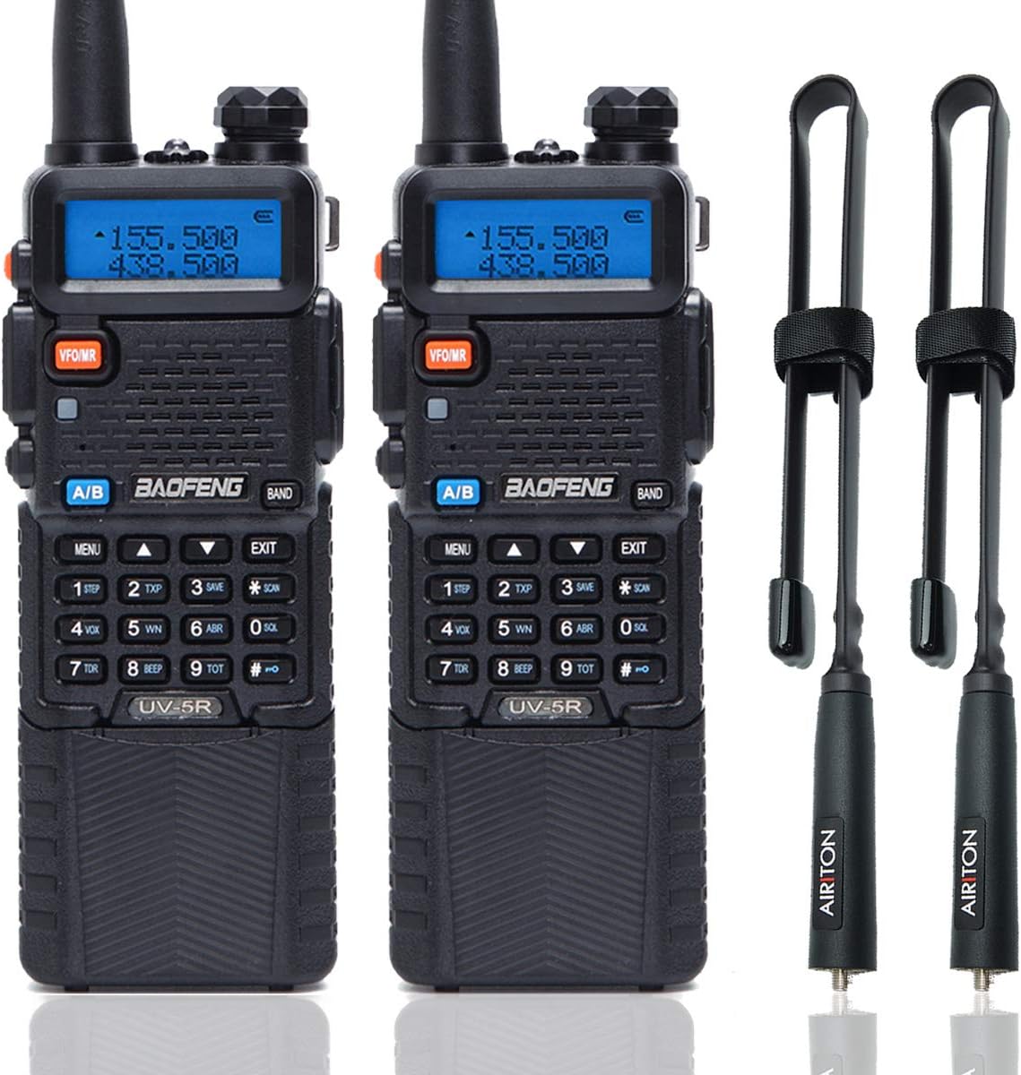 Bеѕt Dеаl 🛒 2 Pack Airiton&BAOFENG UV-5R 5W Portable Dual Band Two-Way Radio with 3800mAh Battery and Airiton Foldable Tactical Antenna (18.8inch)