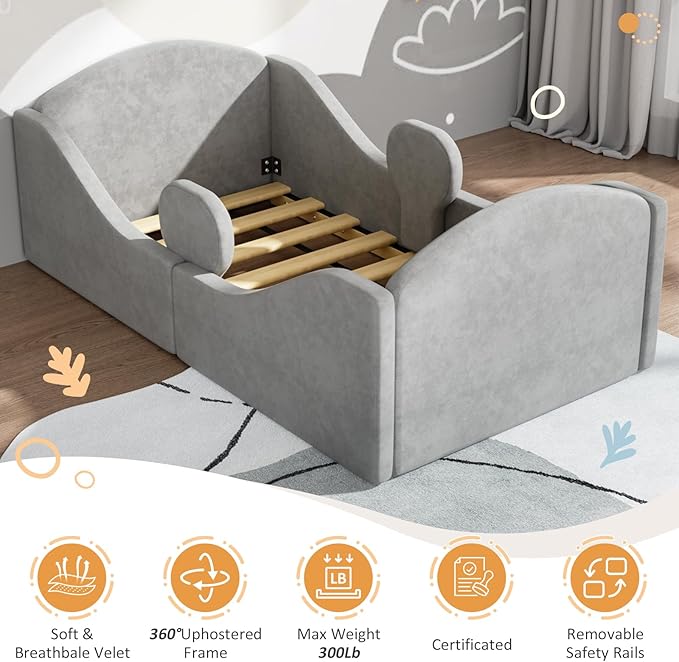 Cama Toddler con Barandas Desmontables - Gris miniatura 9