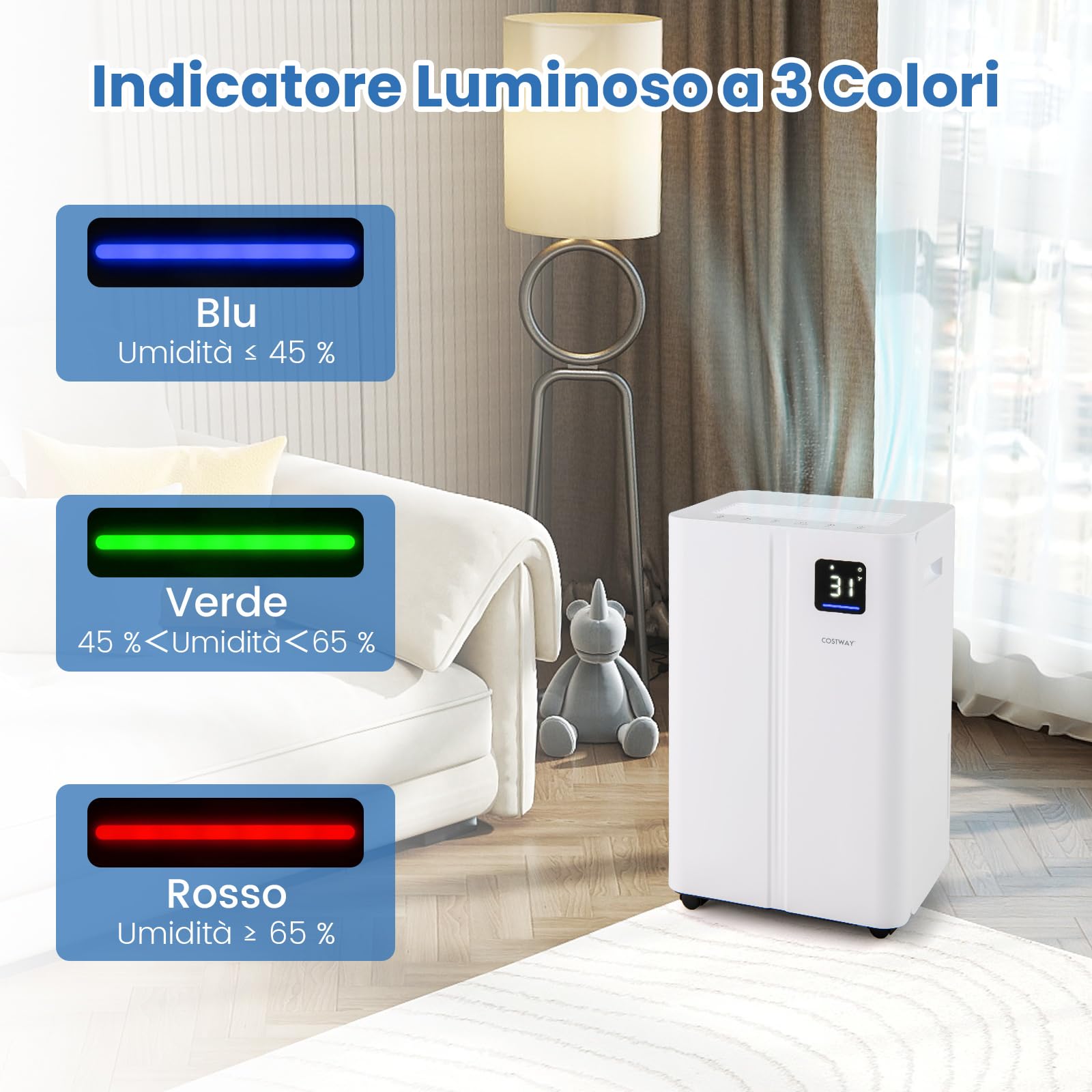 COSTWAY 25,5L Deumidificatore per Casa con 3 Modalità e Timer 24H