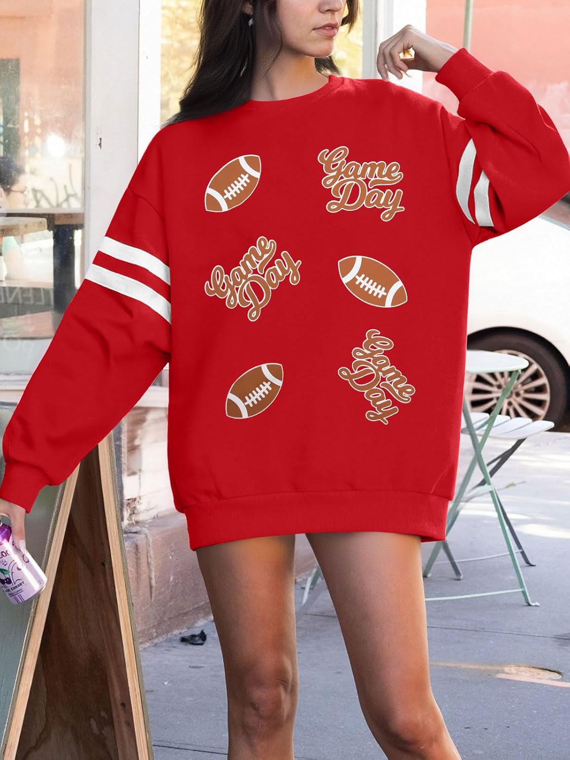 MNLYBABY Football Sweatshirts Football Mom Shirt: Women Oversized Game Day Shirt Fans Cheer Pullover Sunday Funday Tops - Image 6