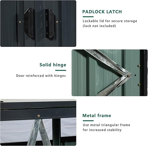 Miniatura 3 de Cobertizo de almacenamiento de basura para exteriores, cobertizo de almacenamiento de acero galvanizado con puertas con cerradura, cobertizo de