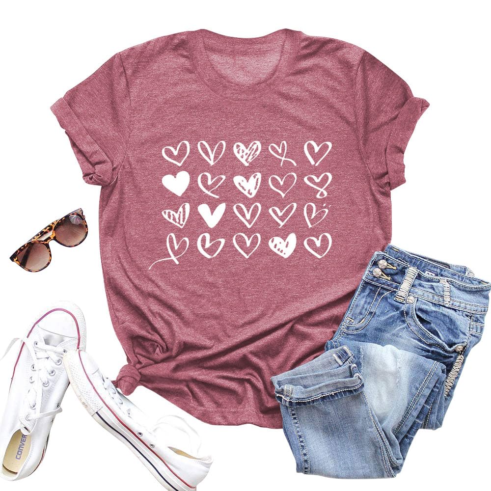 Camicie per San Valentino da donna, maglietta grafica stampata con cuore innamorato di San Valentino carino ragazze casual top