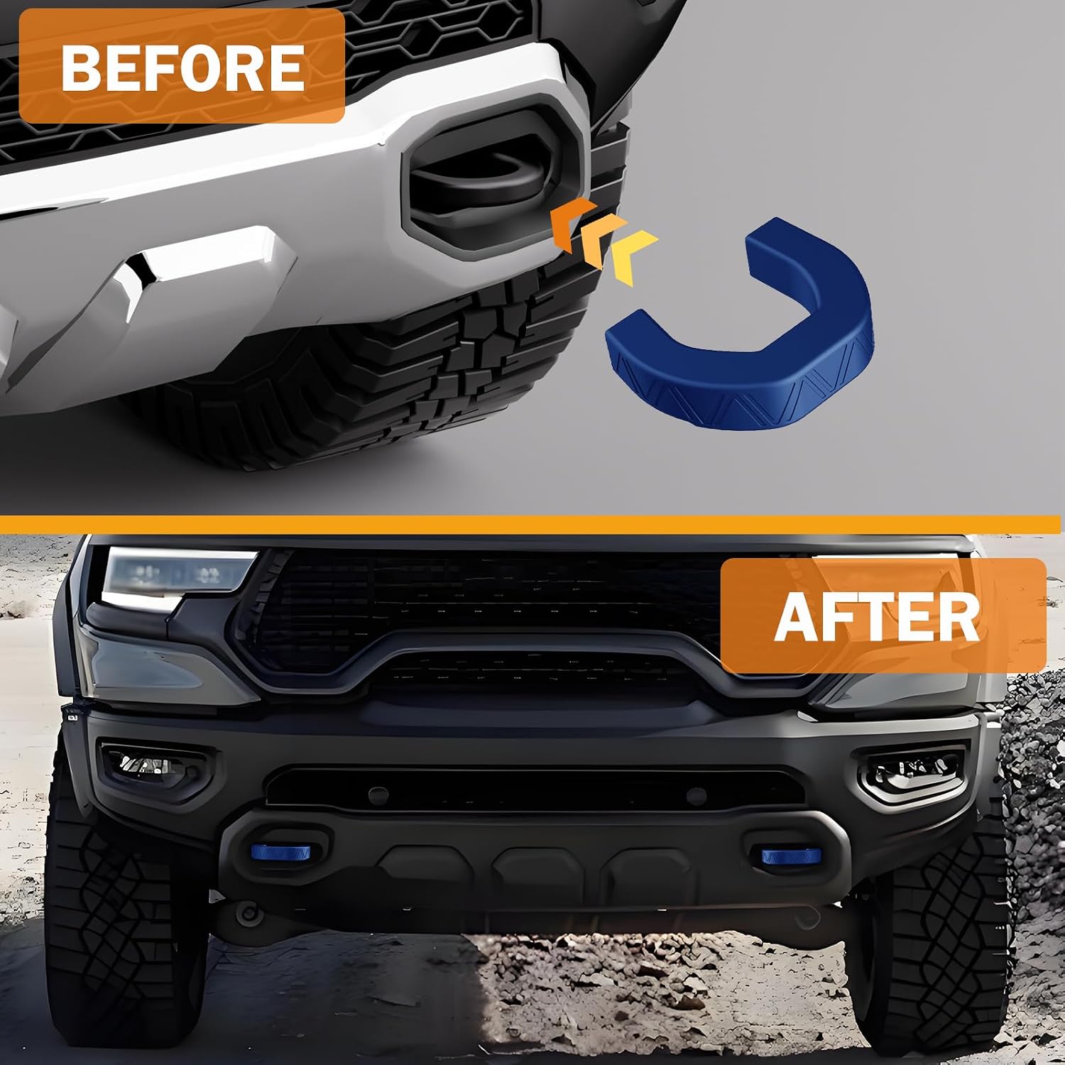 Front Tow Hooks Covers Hitch Cover Customized Car Tow Hooks Compatible with RAM 1500 Accessories 2019-2025,2026 (Blue)
