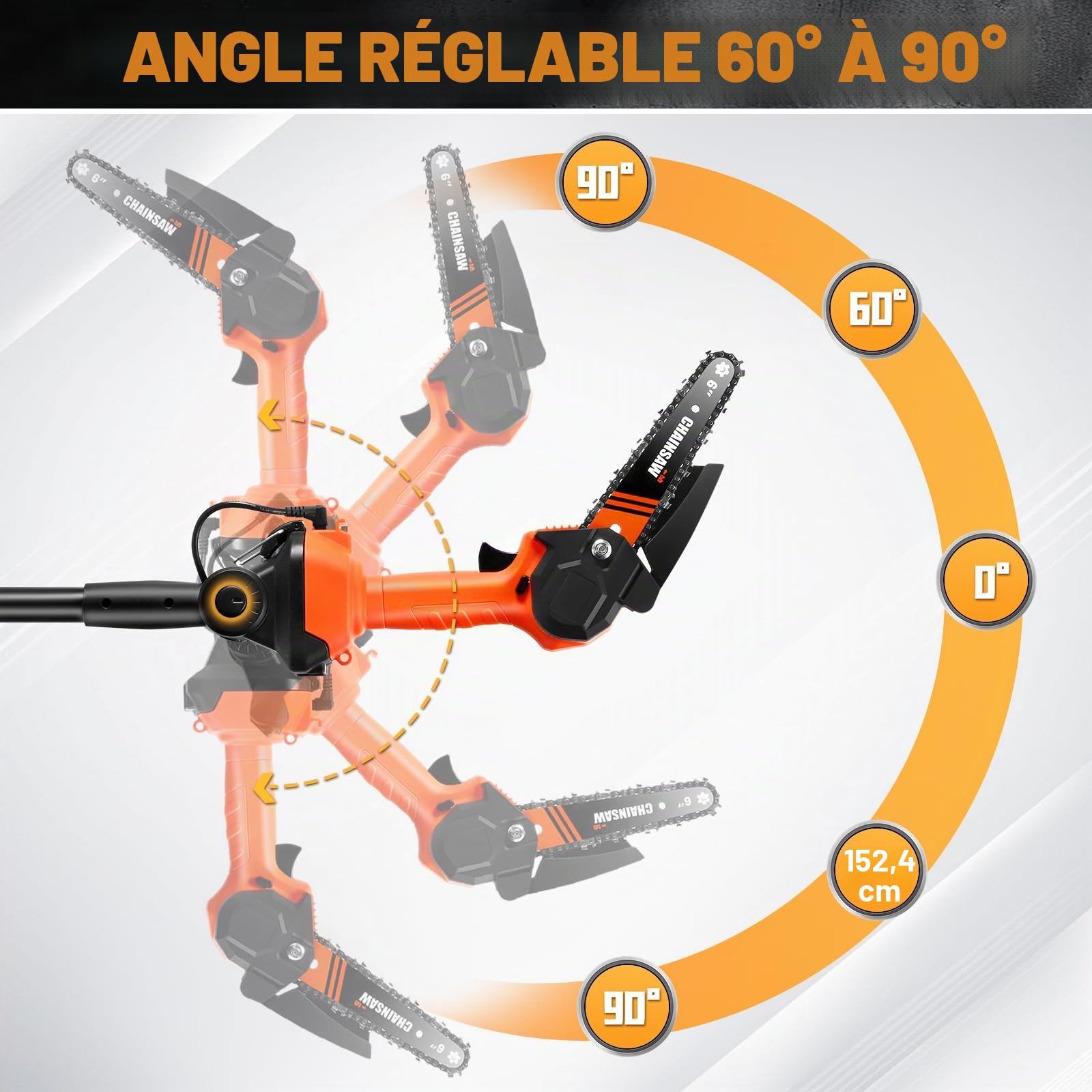 Tronçonneuse et Élagueuse Télescopique 2-en-1 pour Makita 18V, Avec 2 Batteries 1,5 Ah, Chargeur, Chaînes 6+8 Pouces, Perche Télescopique de 2,3 m, Scie Électrique à Branches pour Arbustes