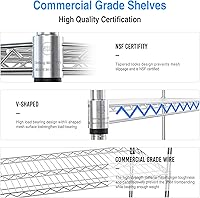 Vista 15 de 6 Tier Shelf Wire Shelving Unit, NSF Metal Heavy Duty Adjustable Storage Rack with Wheels & Shelf Liners for Commercial Grade Utility Steel Storage
