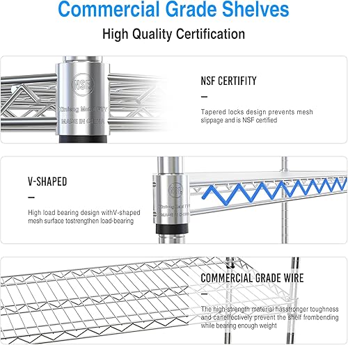 Miniatura 4 de Estantería de alambre de metal NSF de 6 niveles, capacidad de 6000 libras, estante de almacenamiento ajustable resistente con ruedas y