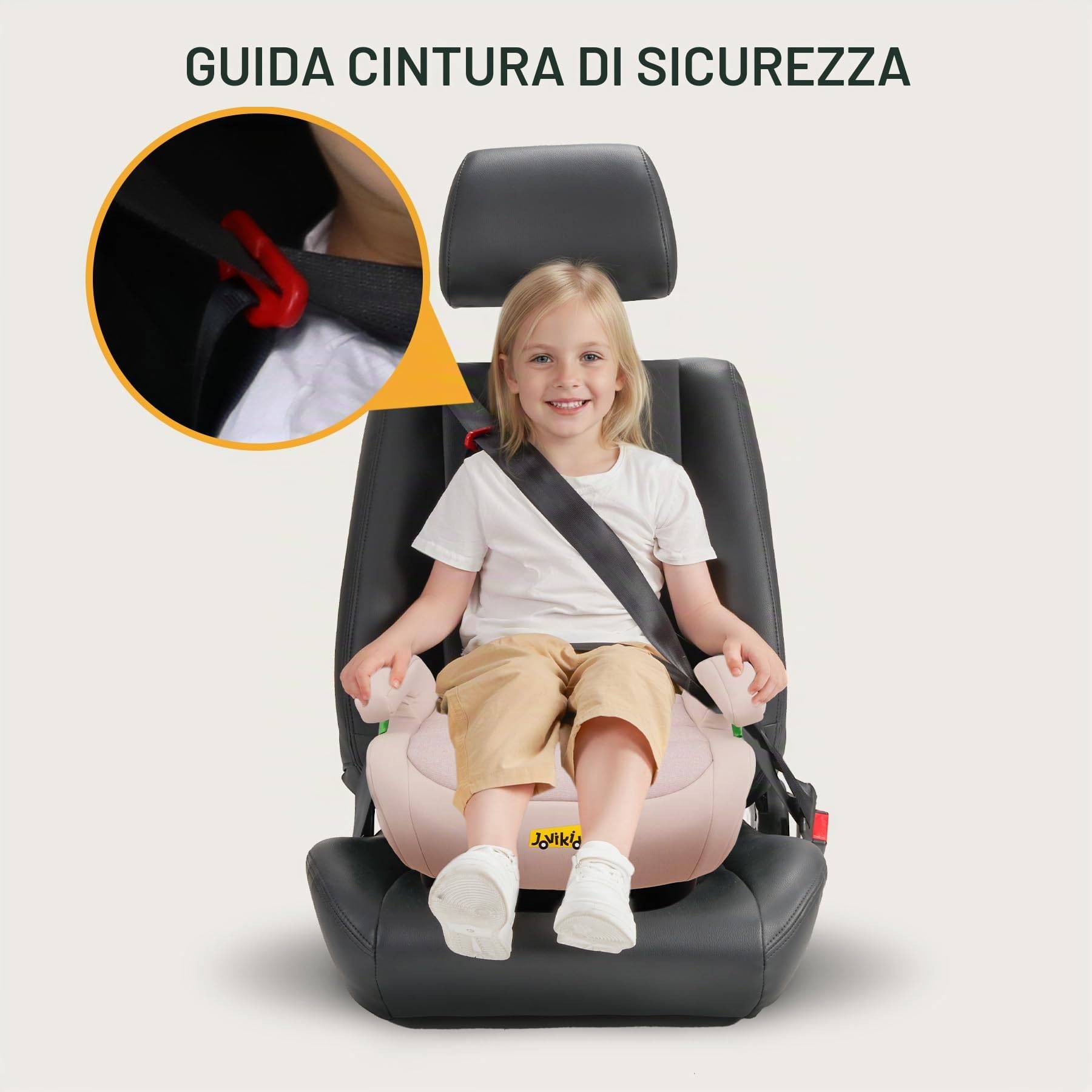 Jovikids Alzabimbo Auto ISOFIX,Rialzo per Bambini 125-150 cm ECE R129, Seggiolino Auto Gruppo 2-3 (15-36 kg) da 6 a 12 Anni, Leggero e Facile da Pulire (Rosa migliorato, portabicchieri)