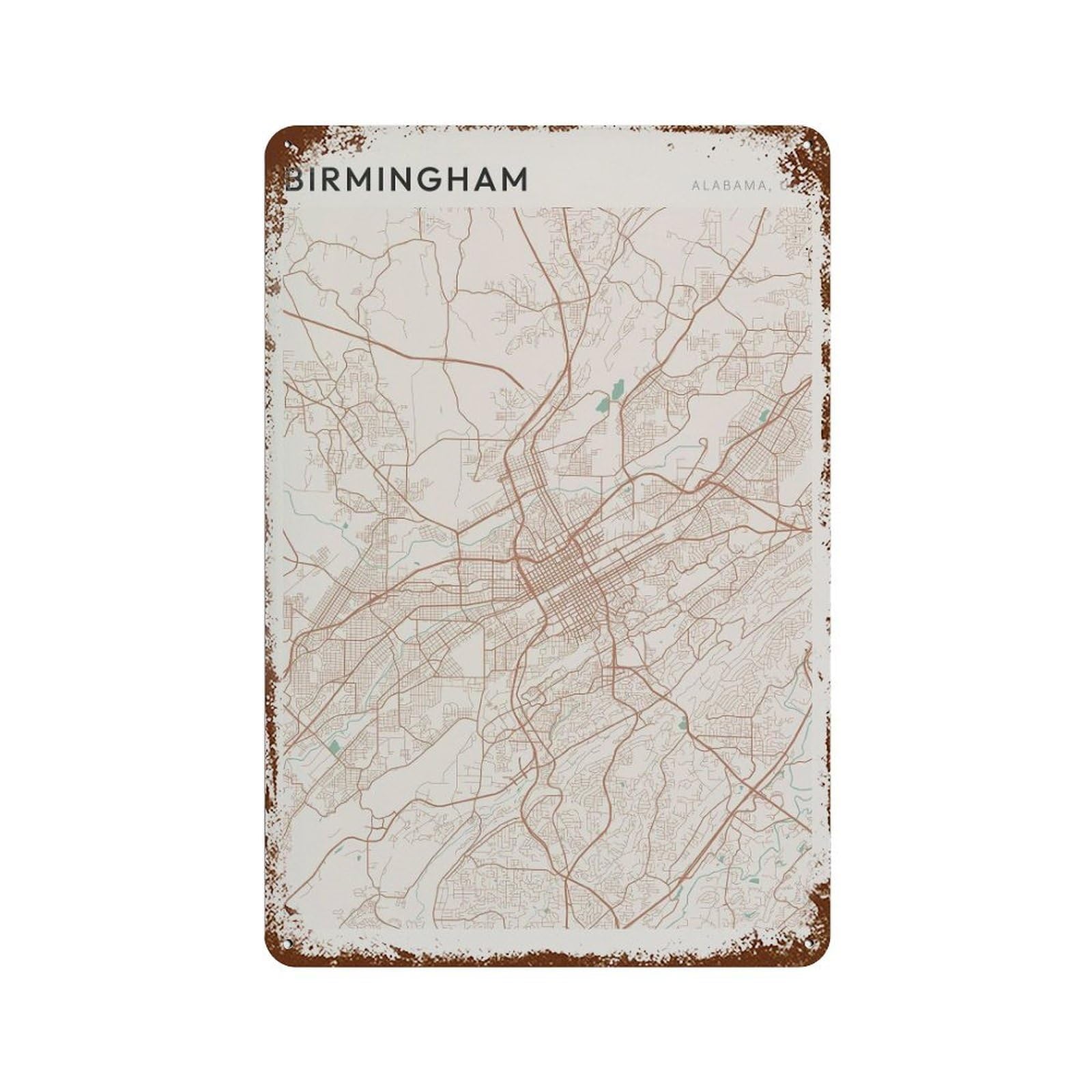 xiaoxiaoshen Birmingham Map Alabama Travel Gift Farmhouse Decor (2) Wall Decor Art Metal Tin Poster Modern Home Decor Art Home Bar Shop Decorations Vintage Sign 30x20cm