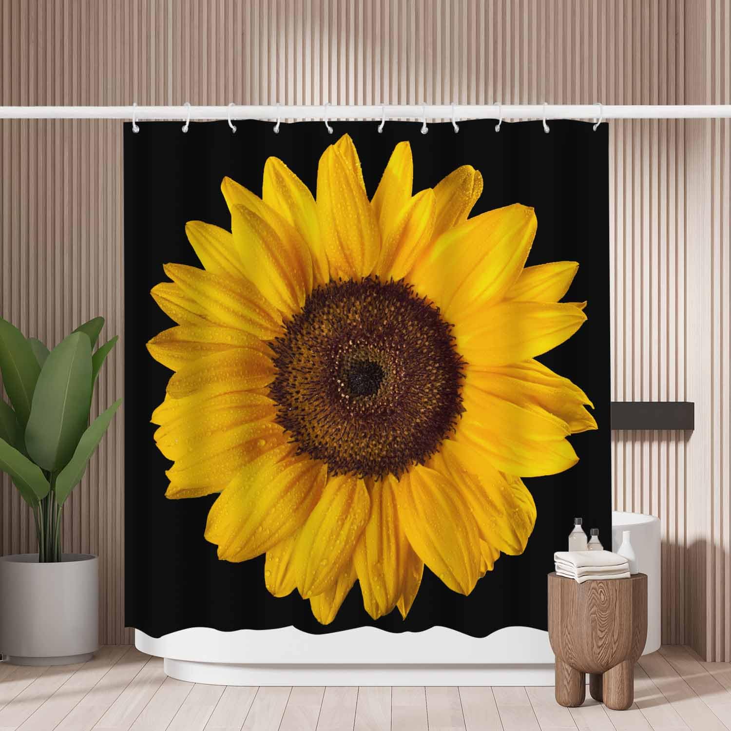 Woutay A175 Shower Curtain Water Repellant Fabric Yellow Sunflower,Mould Proof Resistant,Polyester,Size 180X180cm