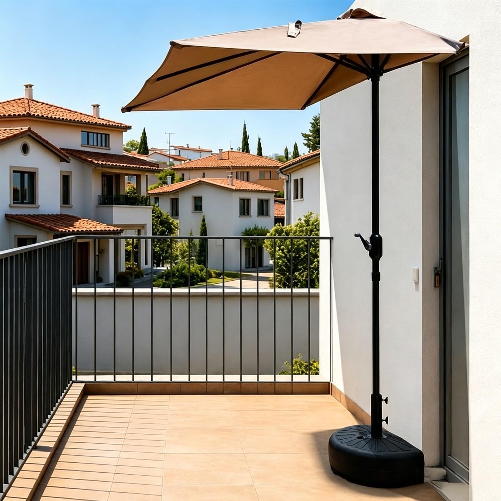 Półprostokątny Parasol Tarasowy Z Korbą I Obciążoną Półokrągłą Podstawą, Regulowana Wysokość Prostokątnej Czaszy Na Balkon, Pomost, Ogród I Ganek