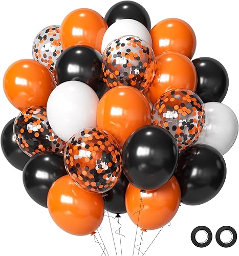 Globos de látex para fiesta de Halloween de 12 pulgadas con confeti para celebración, fiesta, bar, aniversario, decoración, color negro, naranja y