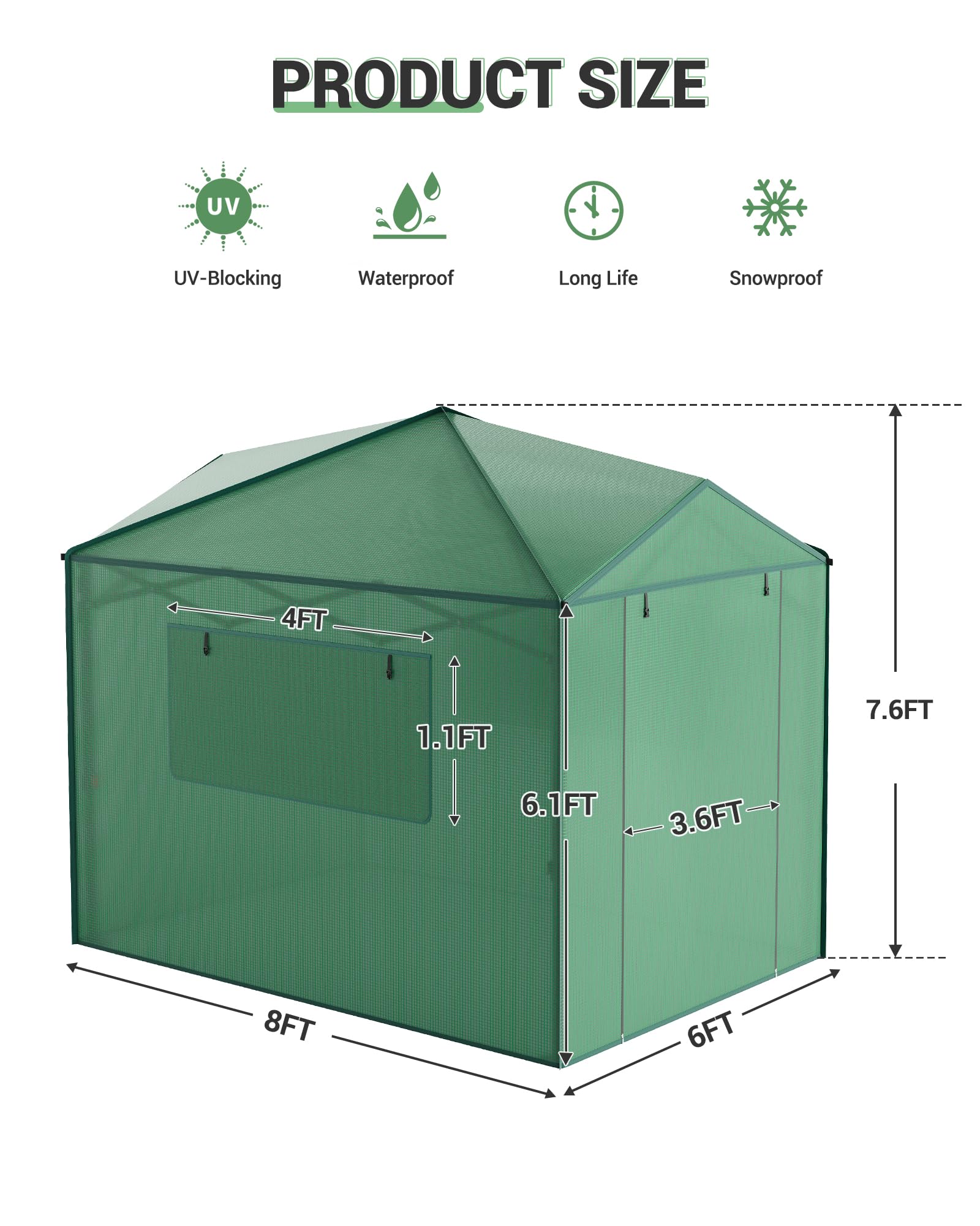 GarveeHome Gewächshaus Tunnel – Stabiler PE-Bezug, robuster Rahmen, Zipper-Türen & Mesh-Fenster, schneller Aufbau, UV-beständig, Winterfest – Ideal für Pflanzenaufzucht im Garten, Innen
