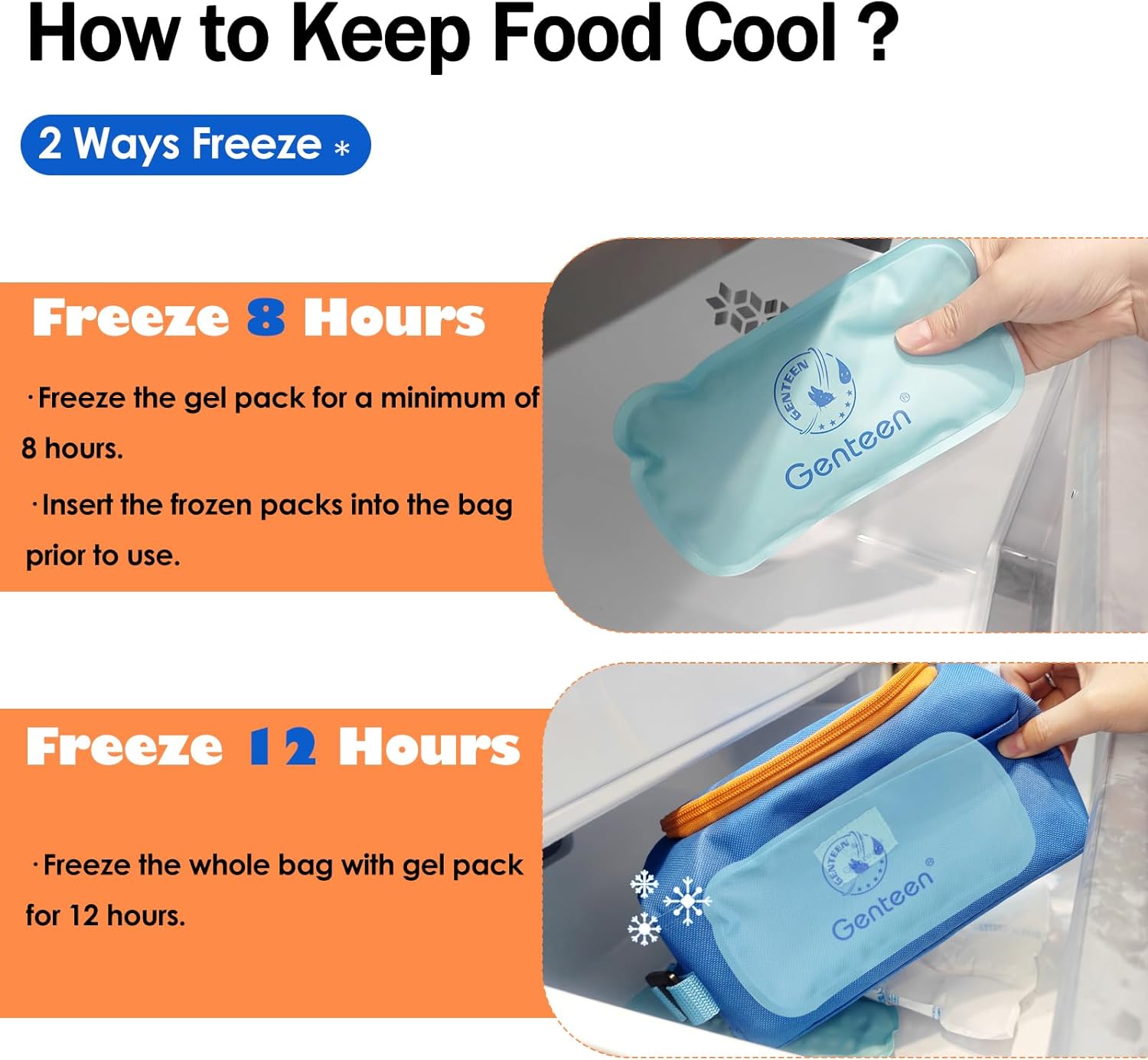 Genteen Lunch Bag Kids,Small Cooler Bag with Ice Packs,Freezable Lunch Bag/Snack Bag,Insulated Bag Reusable, with Zip Closure & Buckle Handle for Travel/School/Work,Blue - Image 3