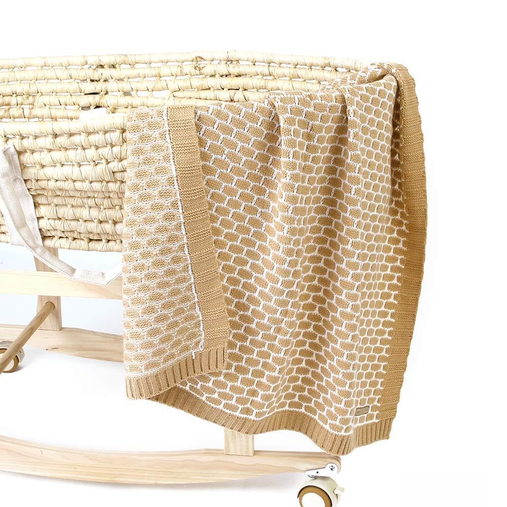 Odot Baby Soft Knit Pure Blanket for Boys and Girls One Size, Toddler Warm Swaddle Sleeping Square Throw Blankets Knitted Unisex Patterns Pram Cot Bed Textured Sleep Blanket (95 * 75cm,Khaki)