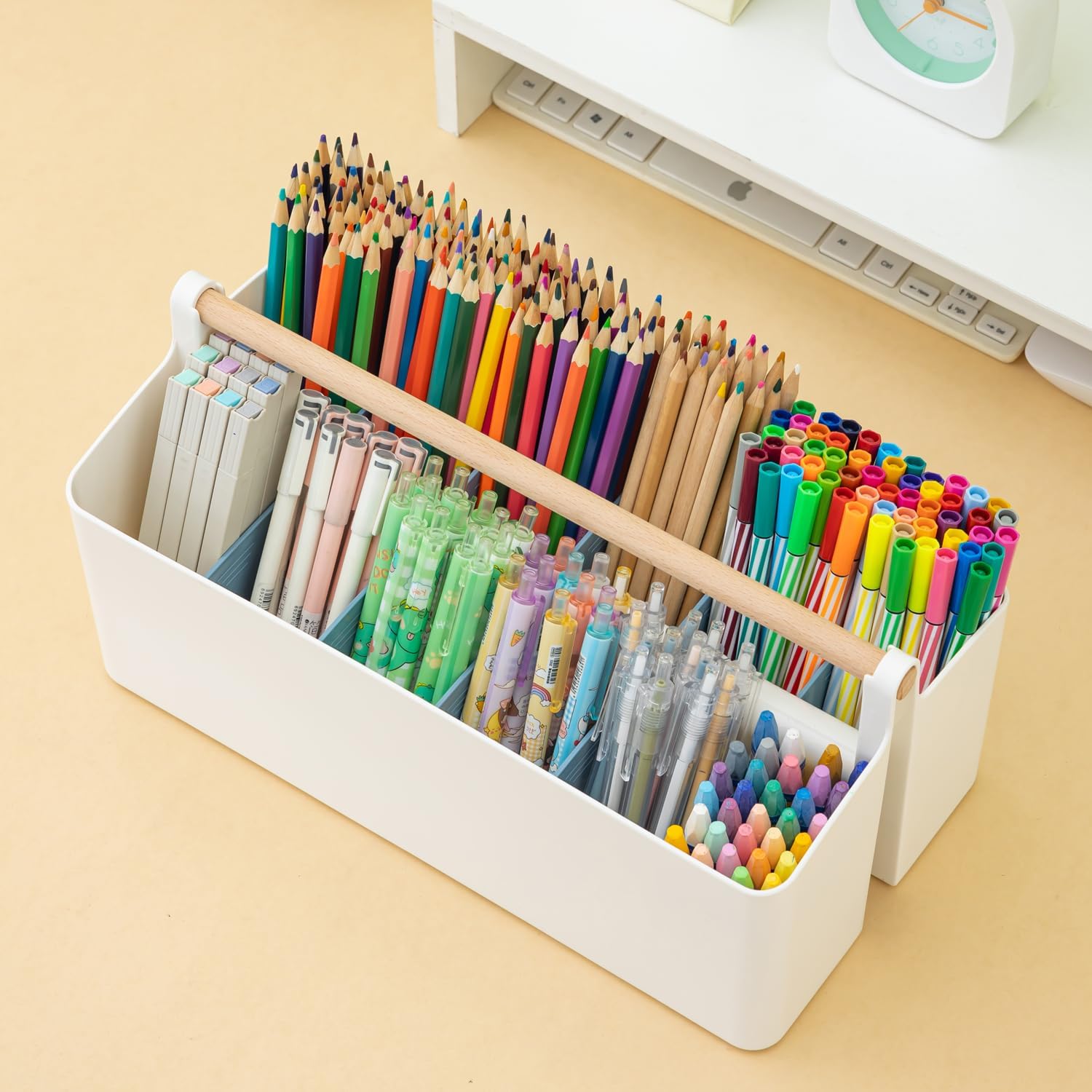 Vidifor Art Supply Organizers Caddy with Handle, Desk, Home, Office, Cleaning Basket, Makeup Caddy and Tote (White+Blue, Large)