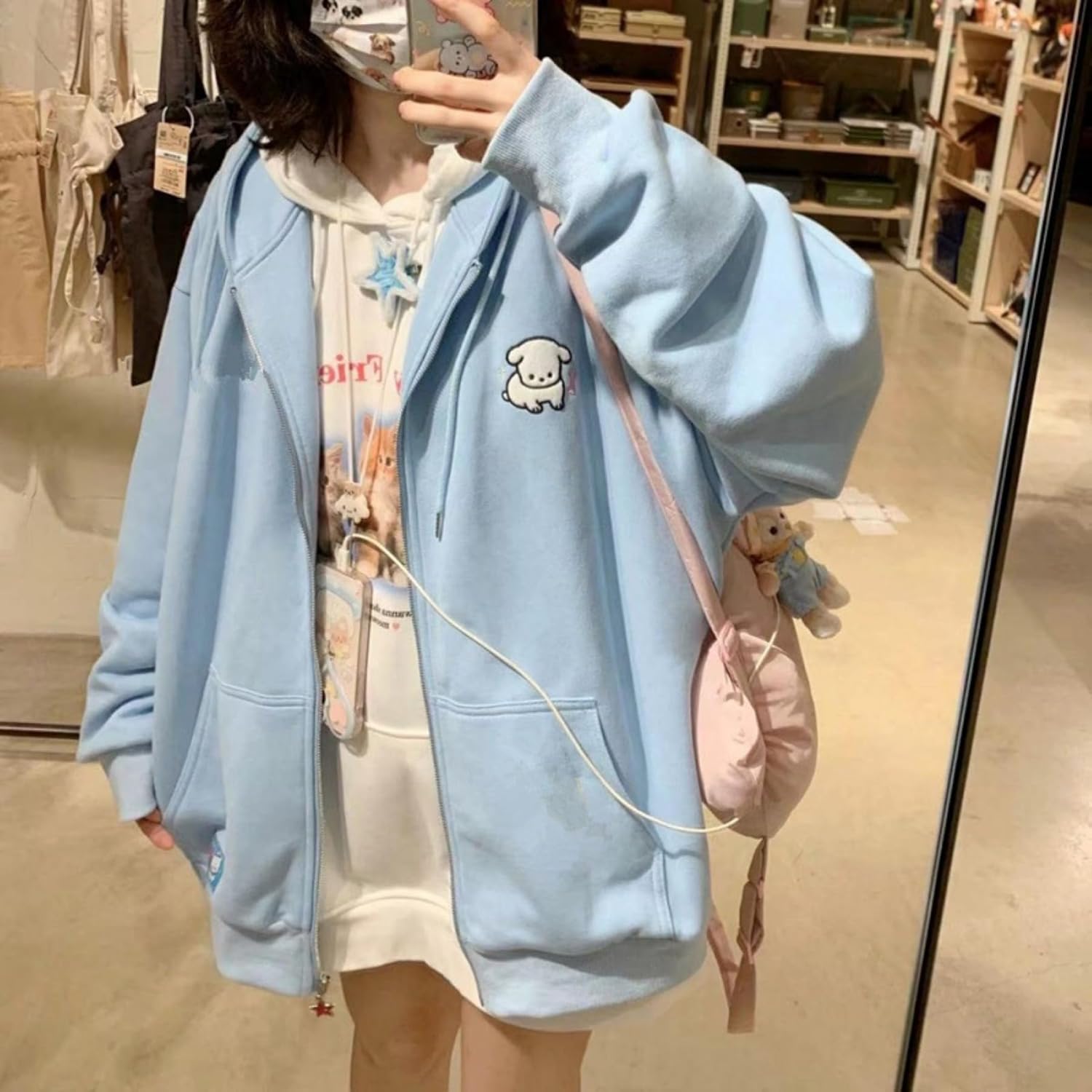 Kawaii Zip Up Hoodie Cute Cartoon Print Oversized Hooded Sweatshirt Harajuku Kawaii Pullover Jacket - Image 3
