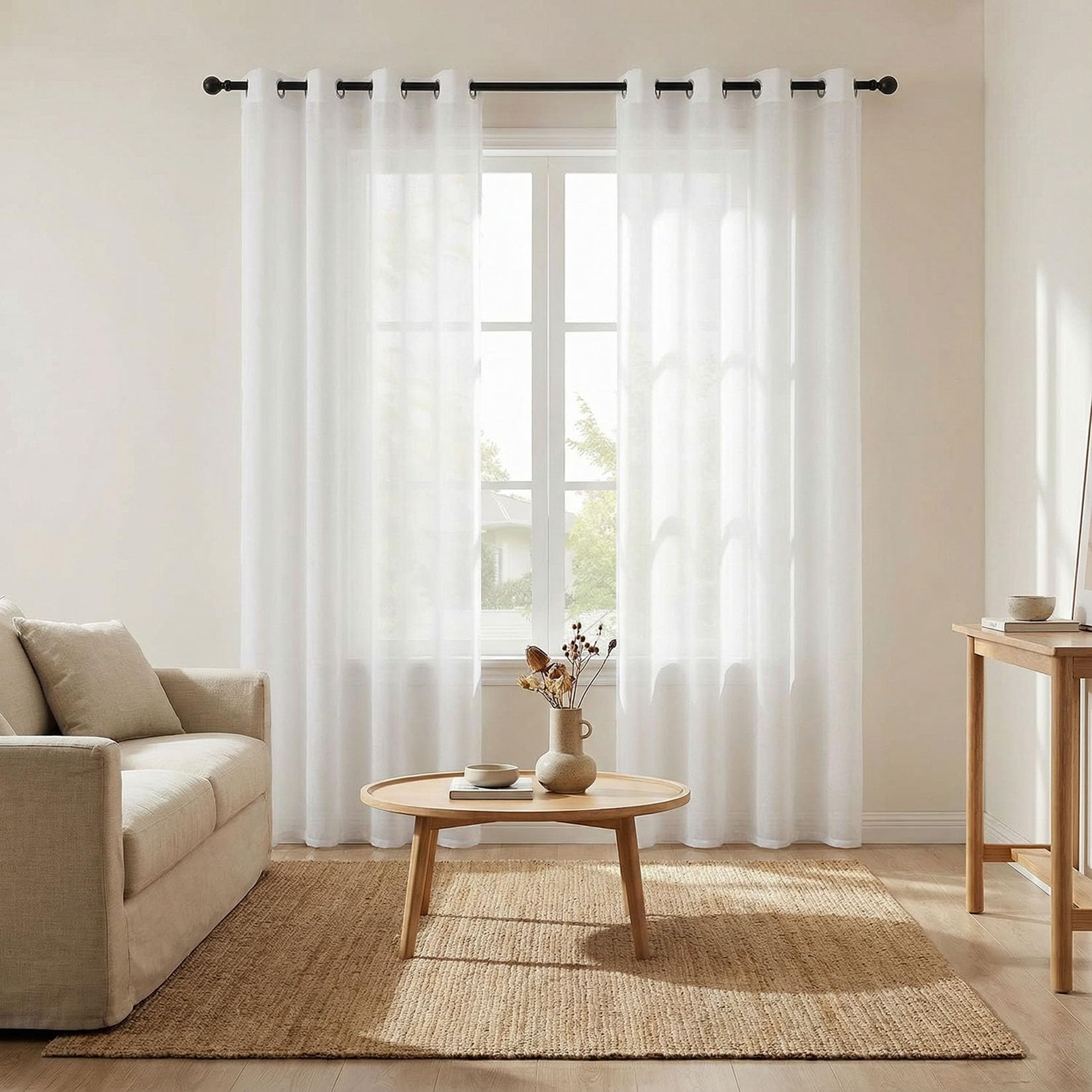 Rideau voilage 85 x 235 blanc translucide léger romantique pour salon chambre