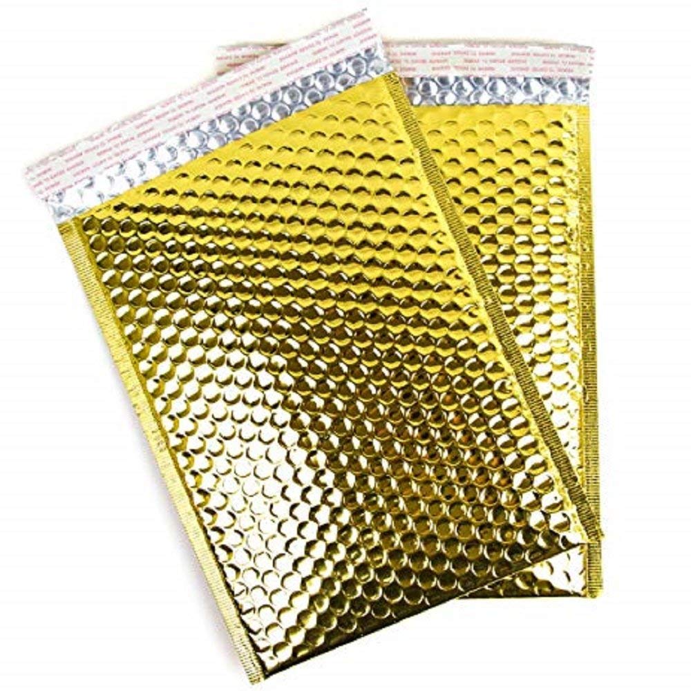 ProLine Lot de 50 enveloppes à bulles extra larges en polyéthylène pour envoi de DVD, CD Doré métallisé #0 16,5 x 25,4 cm