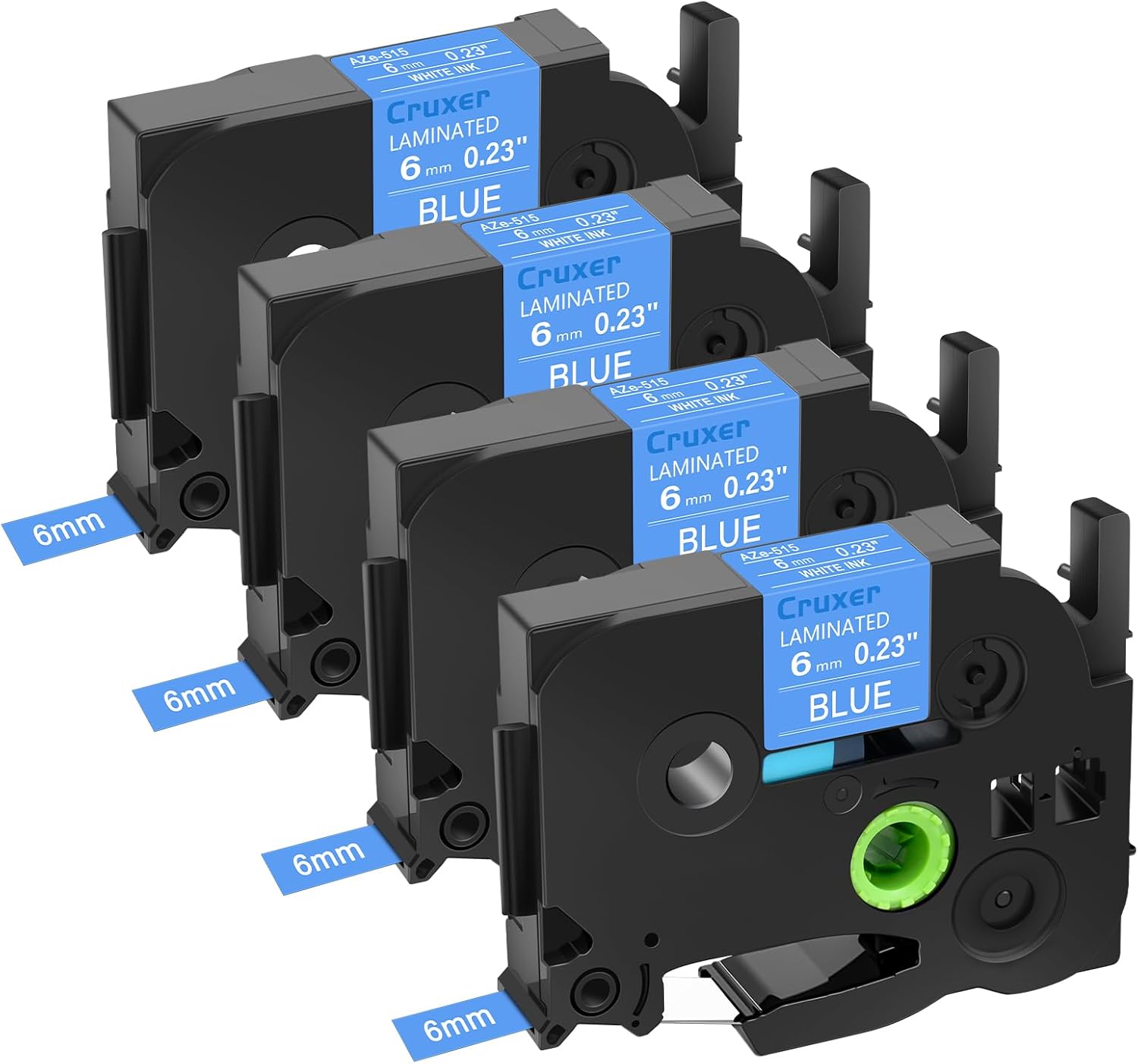 Cruxer Paquete de 4 cintas de repuesto para P-Touch TZe-525 AZe-525 azul, blanco sobre azul, 0.35 pulgadas, 0.354 in x 26.2 ft, compatible con