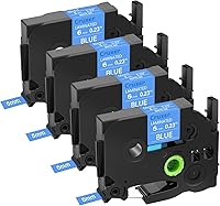 Vista 1 de Cruxer Paquete de 4 cintas de repuesto para P-Touch TZe-525 AZe-525 azul, blanco sobre azul, 0.35 pulgadas, 0.354 in x 26.2 ft, compatible