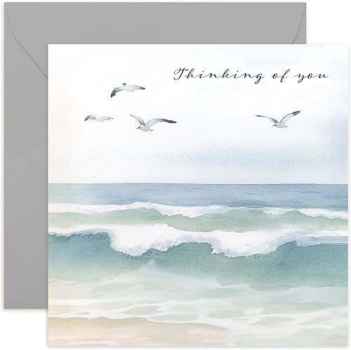 Trauerkarten – Aquarell-Ozean-Szene, Thinking of You für Frauen und Männer – Tra