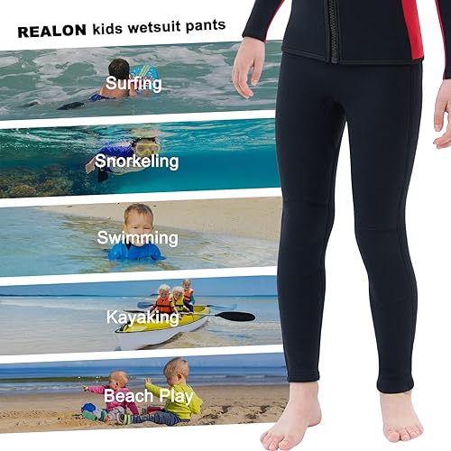 Miniatura 2 de REALON Pantalones de neopreno para niños de 0.118 pulgadas (0.118 in) para niños y niñas, mantienen el calor y cómodos para bucear, surf, natación,