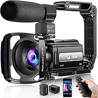 FJFJOPK 5K UHD 48MP Camcorder WiFi Vlogging Camera with IR Night Vision, Anti-Shake, 16X Zoom, Stabilizer, Mic & 2 Batteries