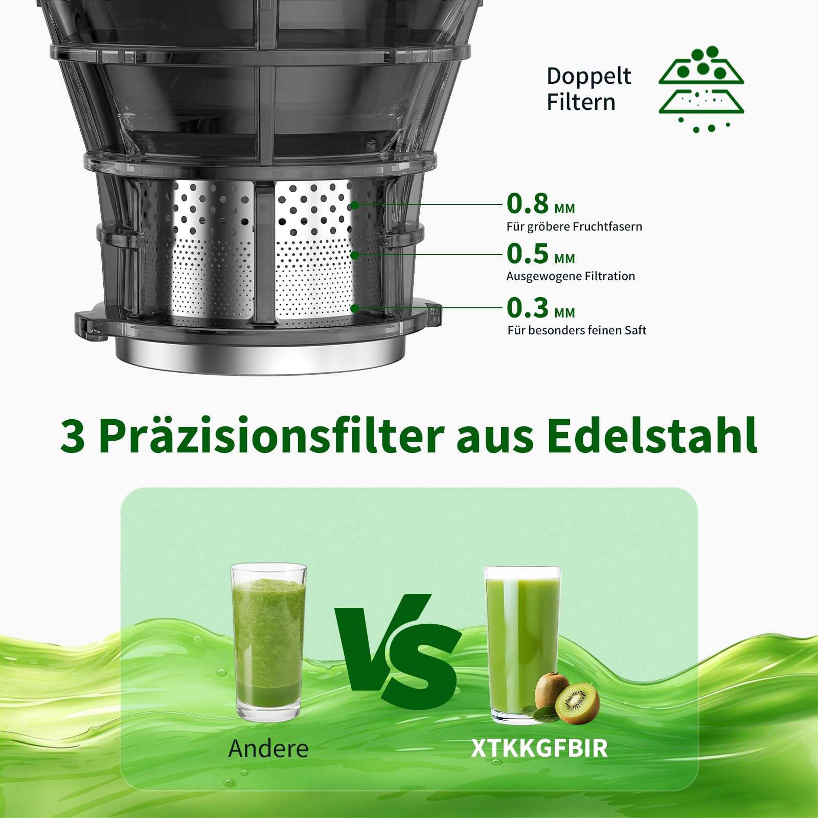 Extracteur de Jus à Froid 400W, Goulotte XL 152 mm, Tamis 3-en-1, Sans BPA, 1,8L