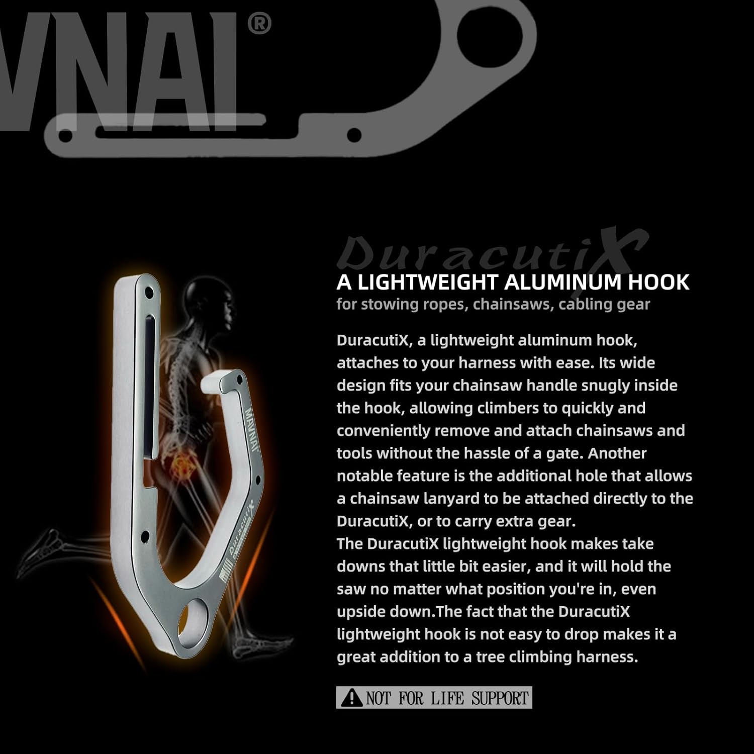 DuracutiX Aluminum Hook For Tree Climber Compatible with Shembiner XL, Quick and Easy One-Hand Removal and Installation of Chainsaws and Tools Inside The Hook, Not Easy Fall Off in Any Position